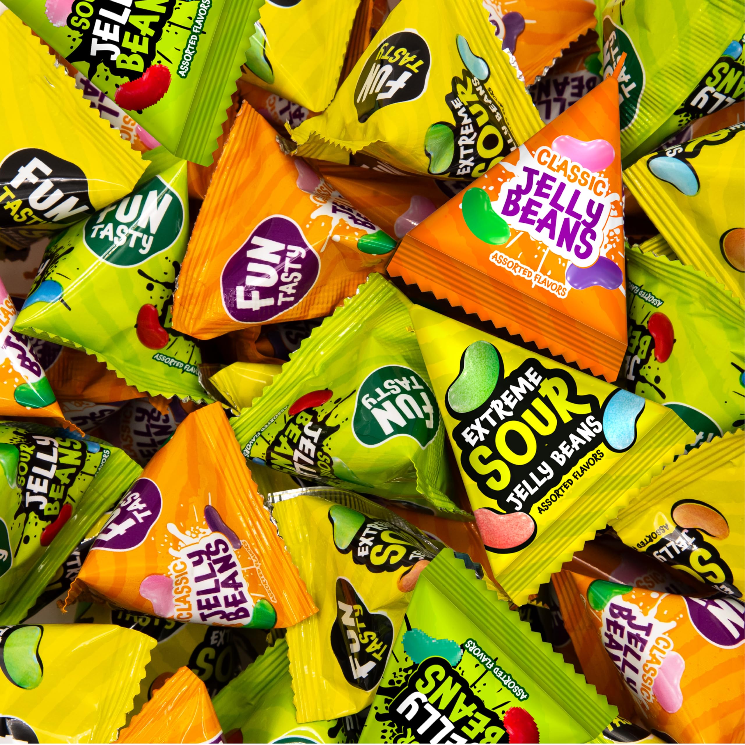 FUNTASTY Jelly Beans 60 mini packs bag showing colorful glossy pouches for party favors