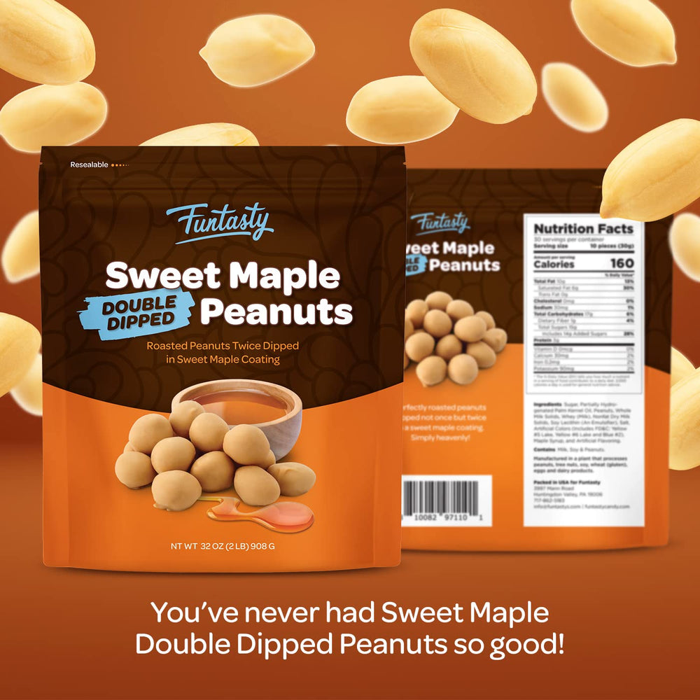 FUNTASTY Maple-coated peanuts close-up showing a crisp caramelized shell.