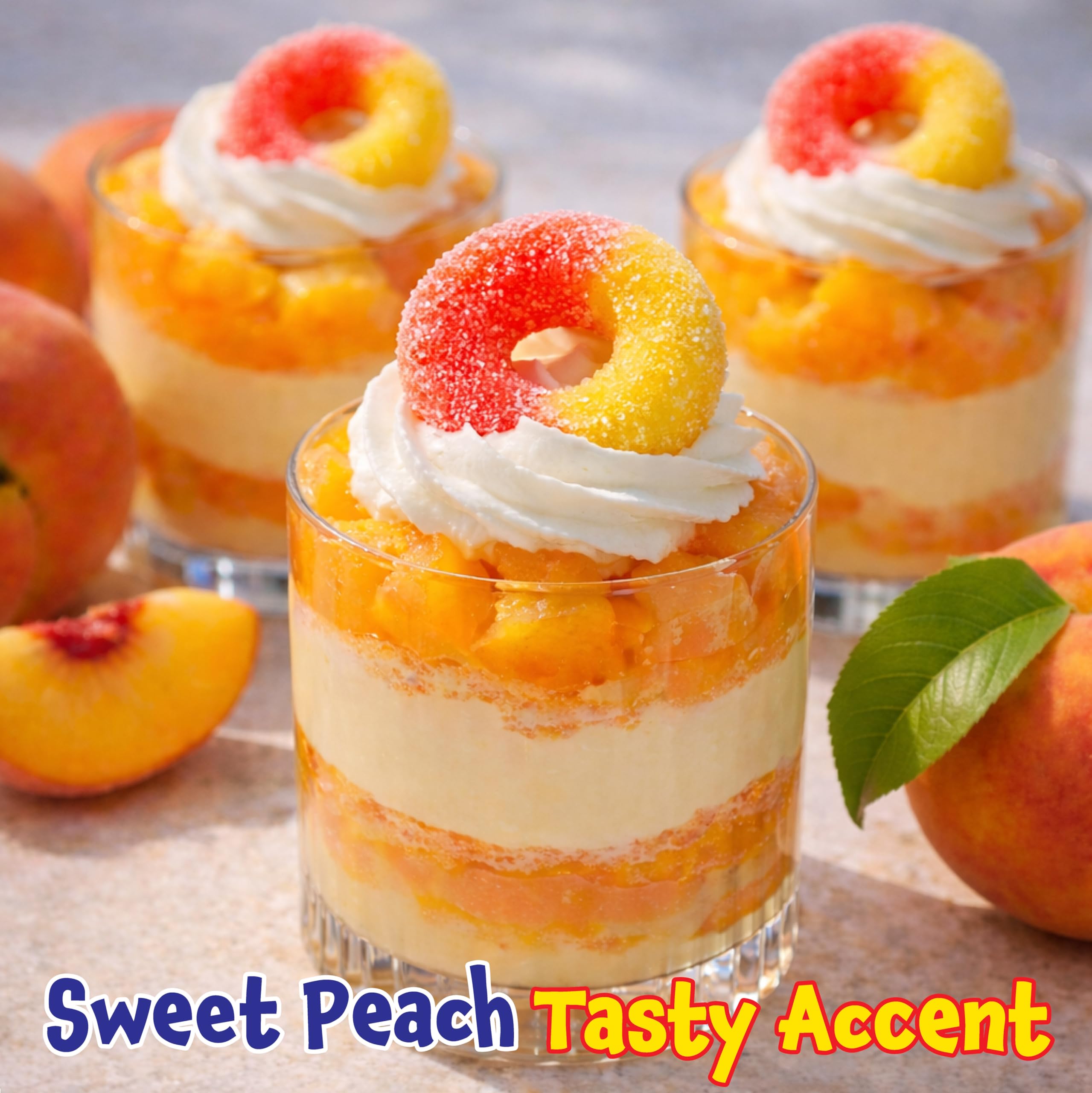 FUNTASTY Peach Rings dessert garnish enhances desserts and ice cream.
