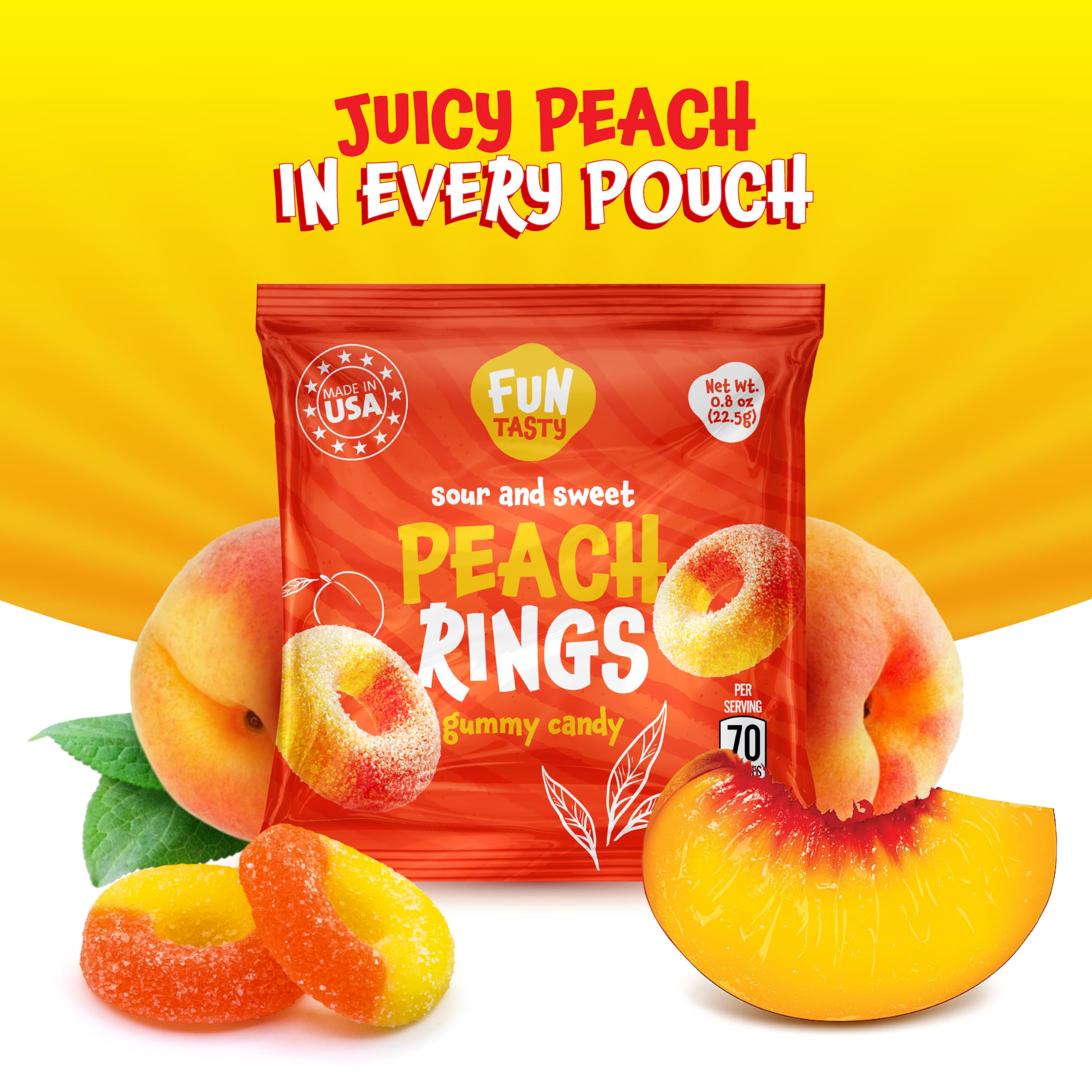 FUNTASTY Peach Rings glossy peach color enhances any snack table.