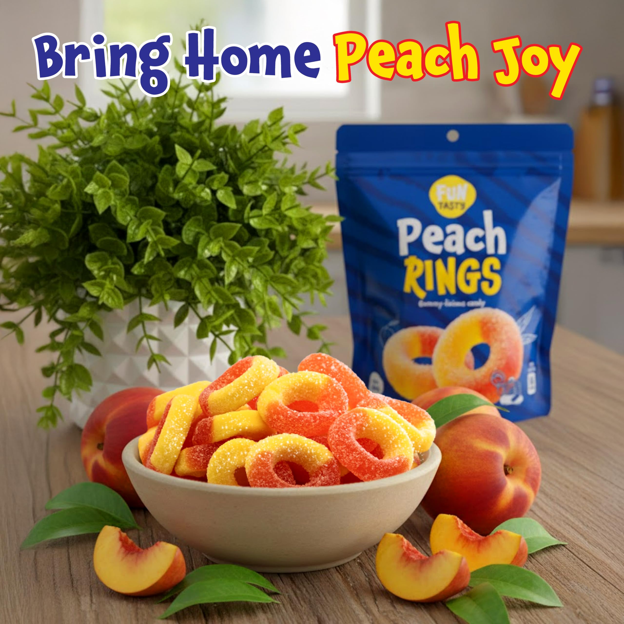 FUNTASTY Peach Rings juicy peach flavor in a soft chewy bite.