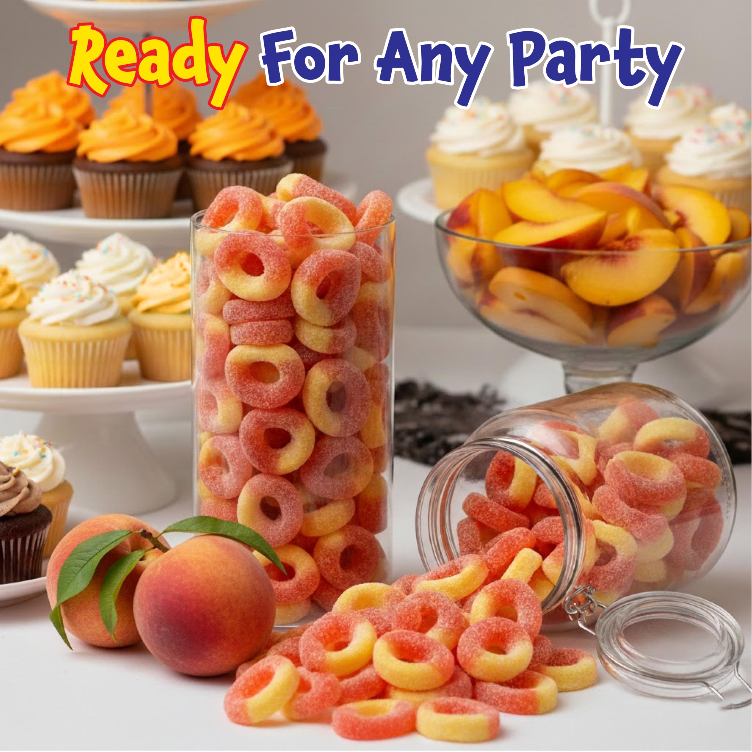 FUNTASTY Peach Rings ready for sharing in office jars and gatherings.