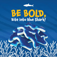FUNTASTY shark-shaped candy with deep blue color for dessert displays.