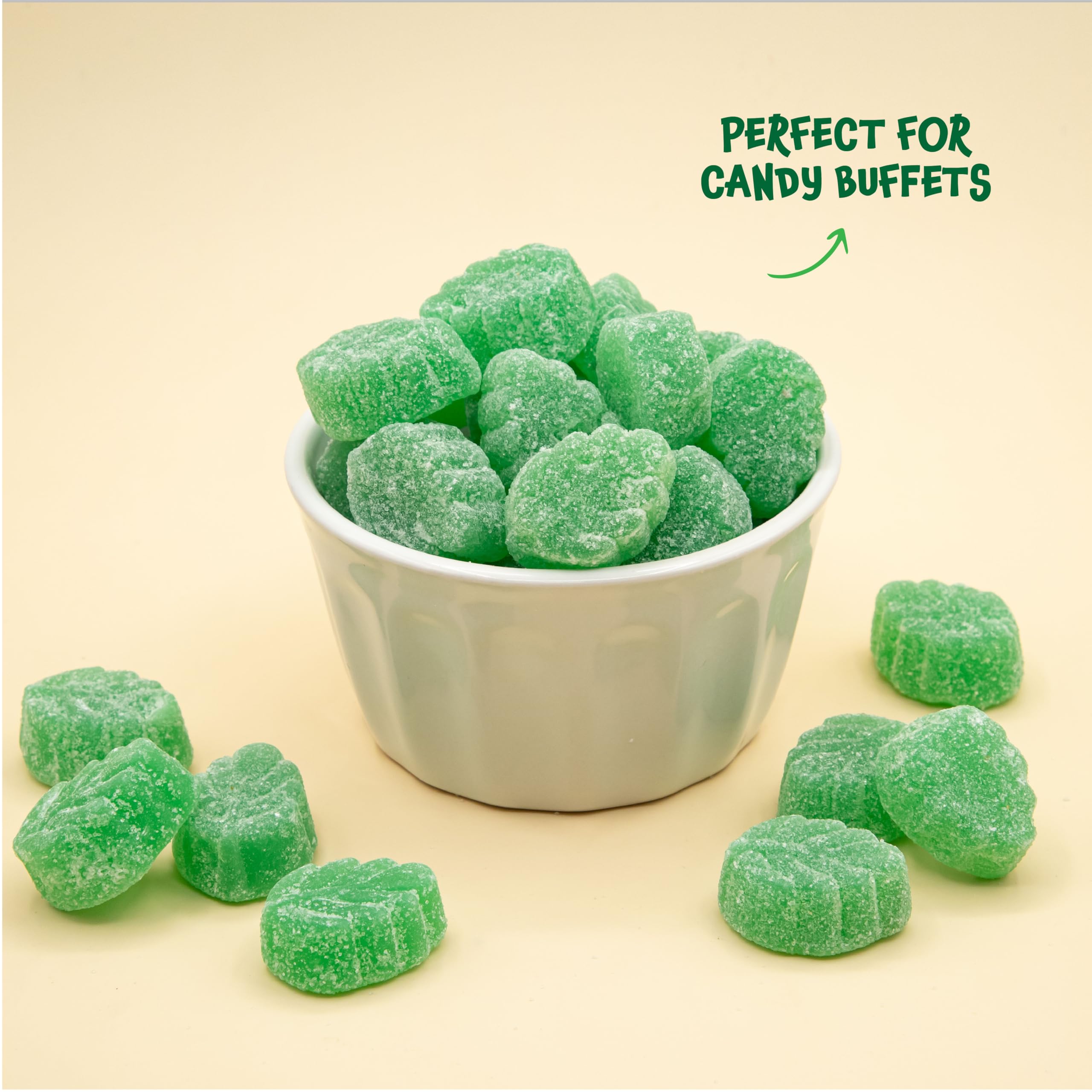 FUNTASTY Spearmint Leaves Candy used as cake decor and holiday display.