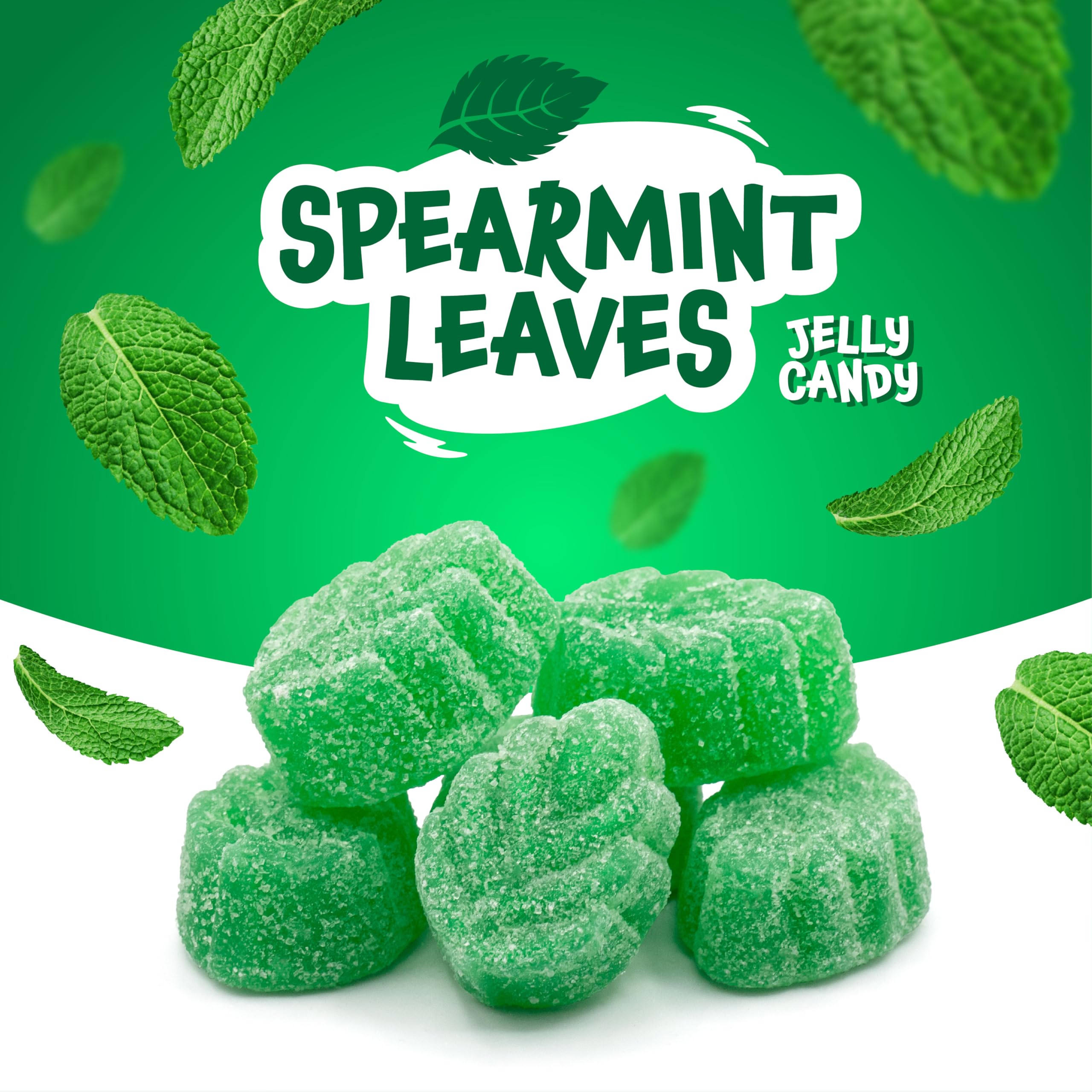 FUNTASTY Spearmint Leaves Candy in a jar inviting tasting.