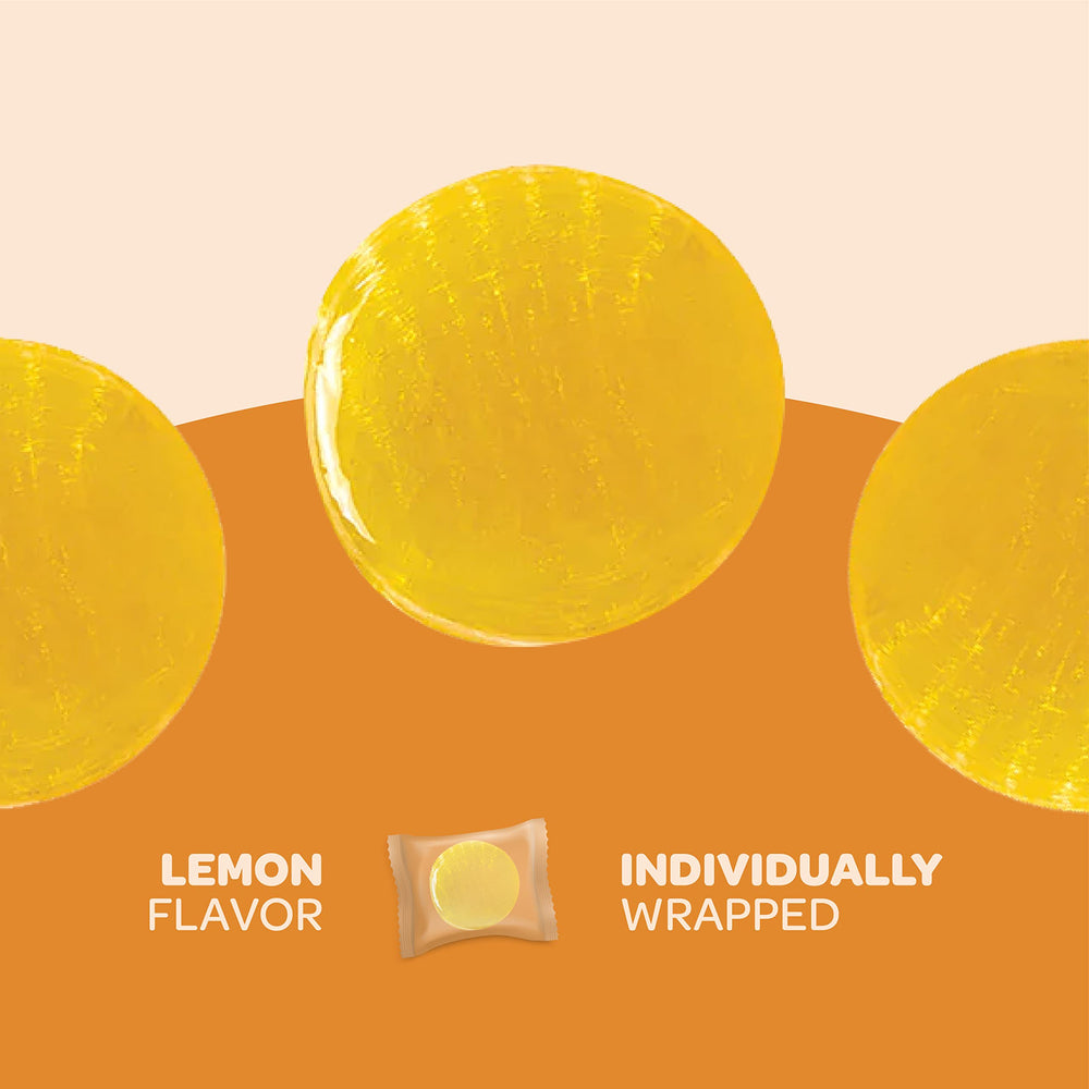 FUNTASTY lemon hard candy close-up with glossy finish and bright citrus color for flavor perception.