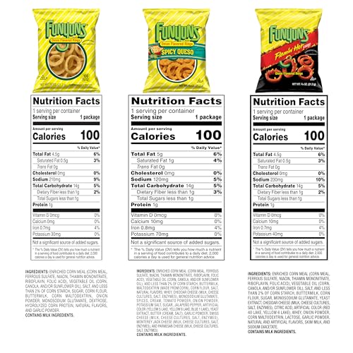 Funyuns Onion Rings Flamin' Hot pack-21 product shot adds bold heat to snack time.