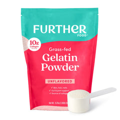 Further Food Gelatin Powder bottle; unflavored, easy thickener for smoothies and desserts.