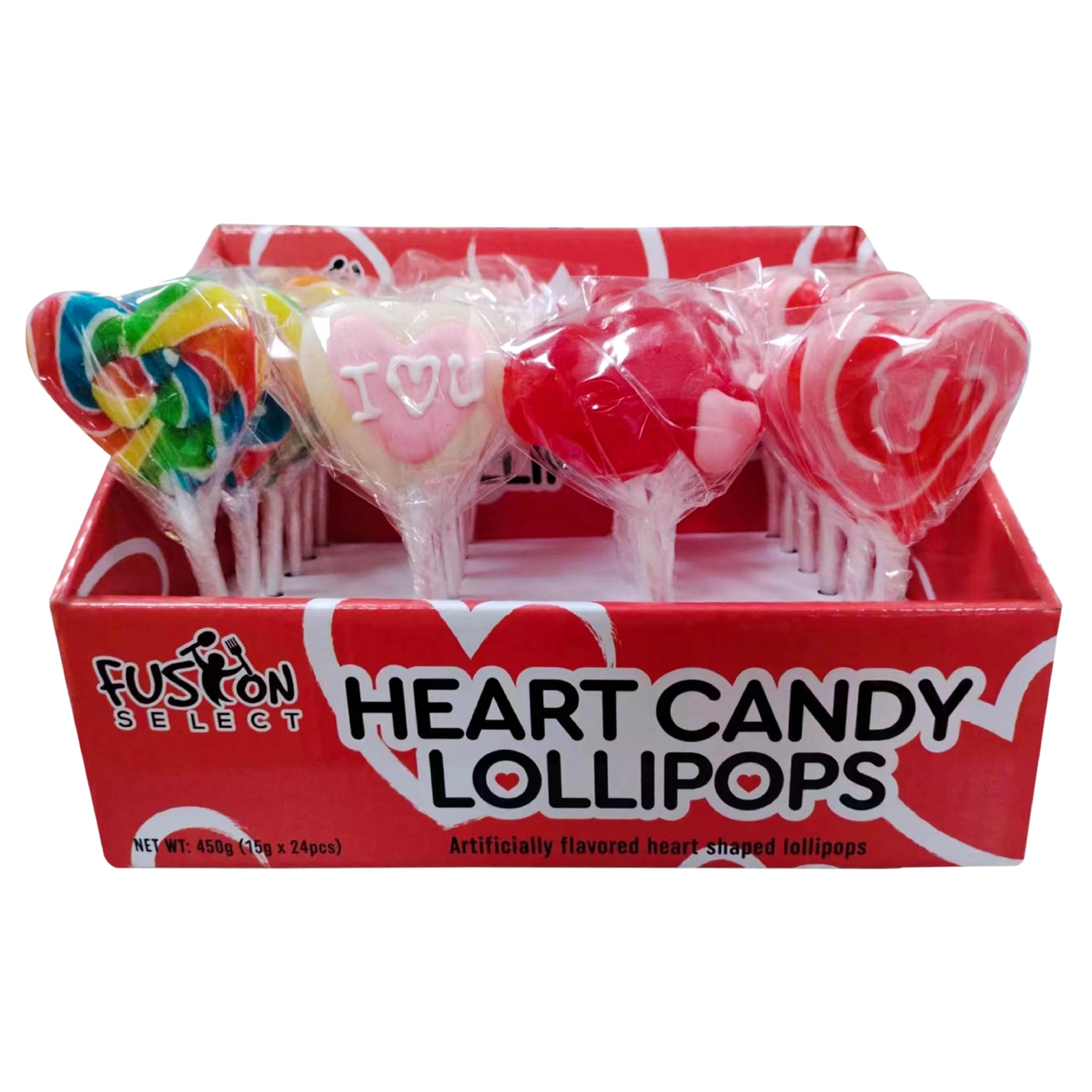 Fusion Select 24 heart lollipops pack shown for party favors and gifts