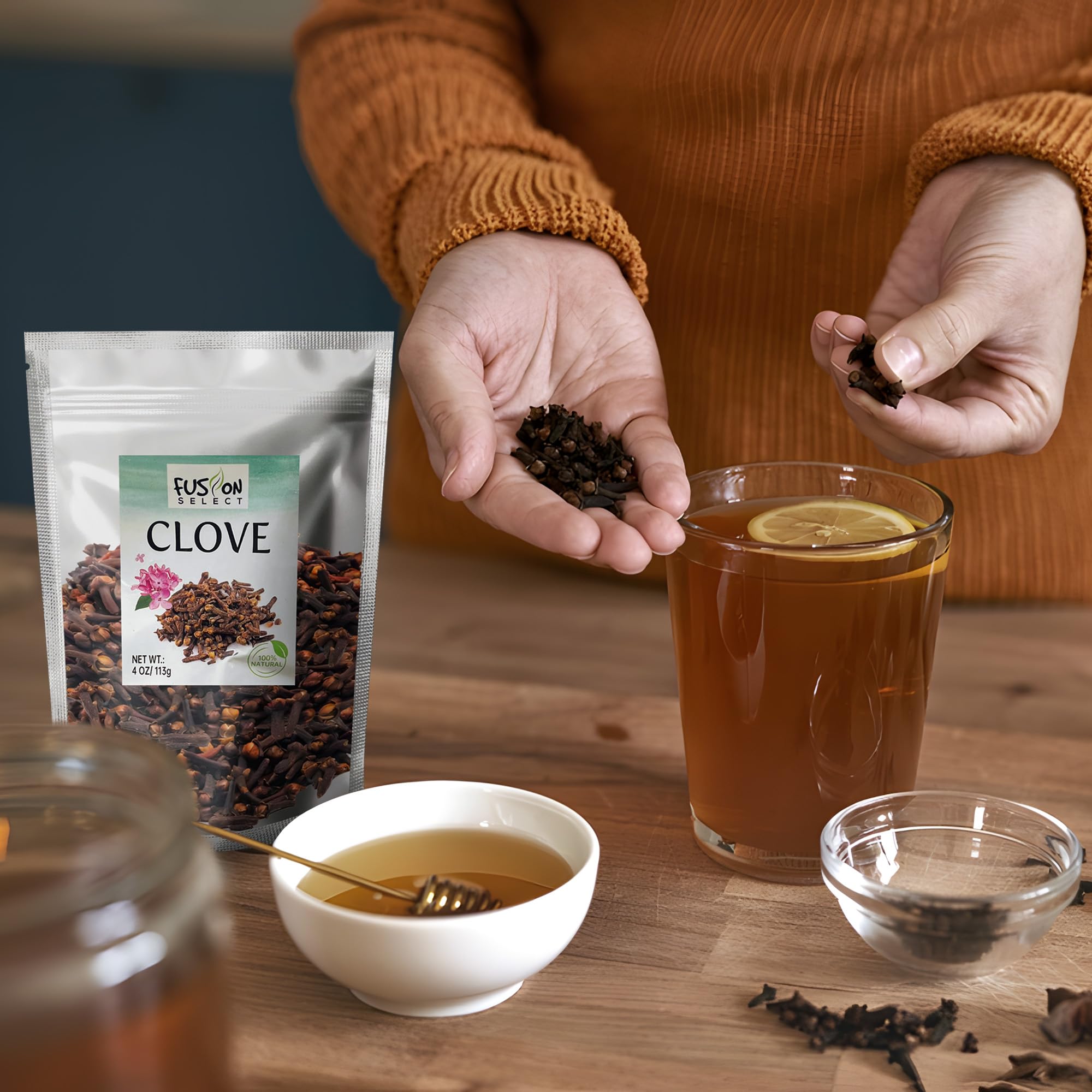 Fusion Select 4oz whole cloves in spice blend scene implies versatile cooking