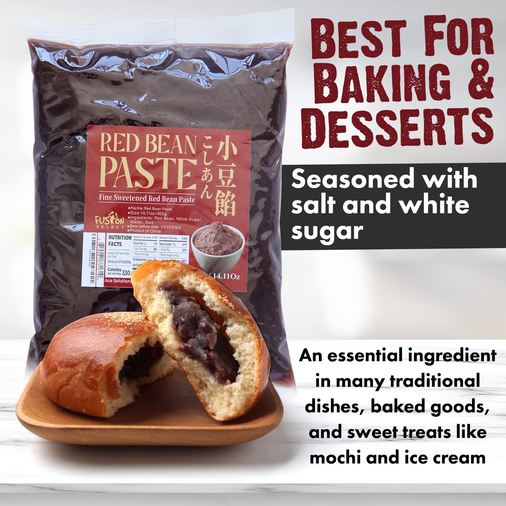 Fusion Select adzuki paste for mochi, creamy and even sweetness.