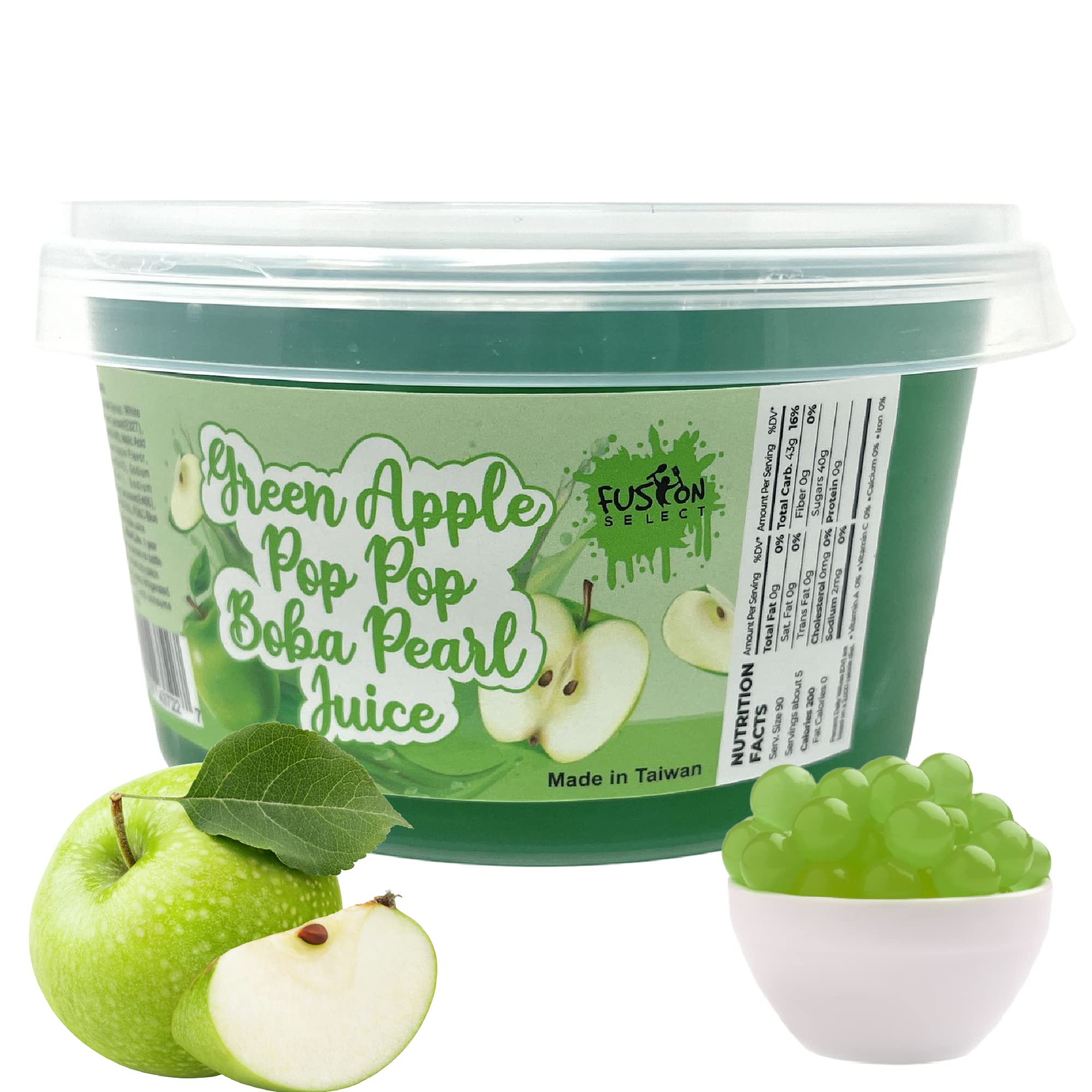 Fusion Select Boba Bursting Pearls Green Apple close-up for vibrant tea toppings