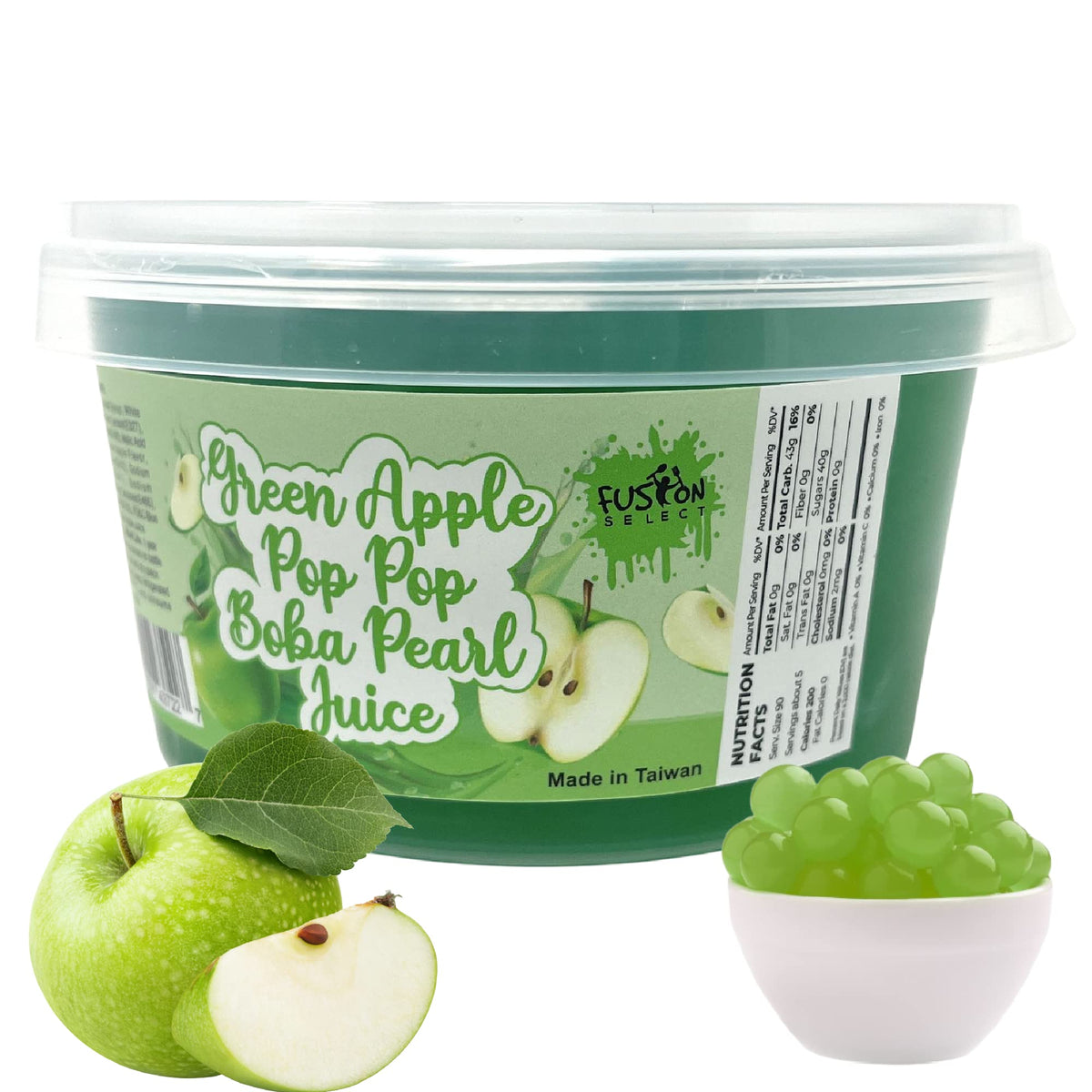 Fusion Select Boba Bursting Pearls Green Apple close-up for vibrant tea toppings
