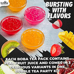 Fusion Select bursting pearls in fruit juice, showing vibrant color for desserts.