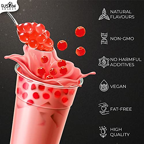Fusion Select boba pearls at dessert station, inviting guests to customize drinks.