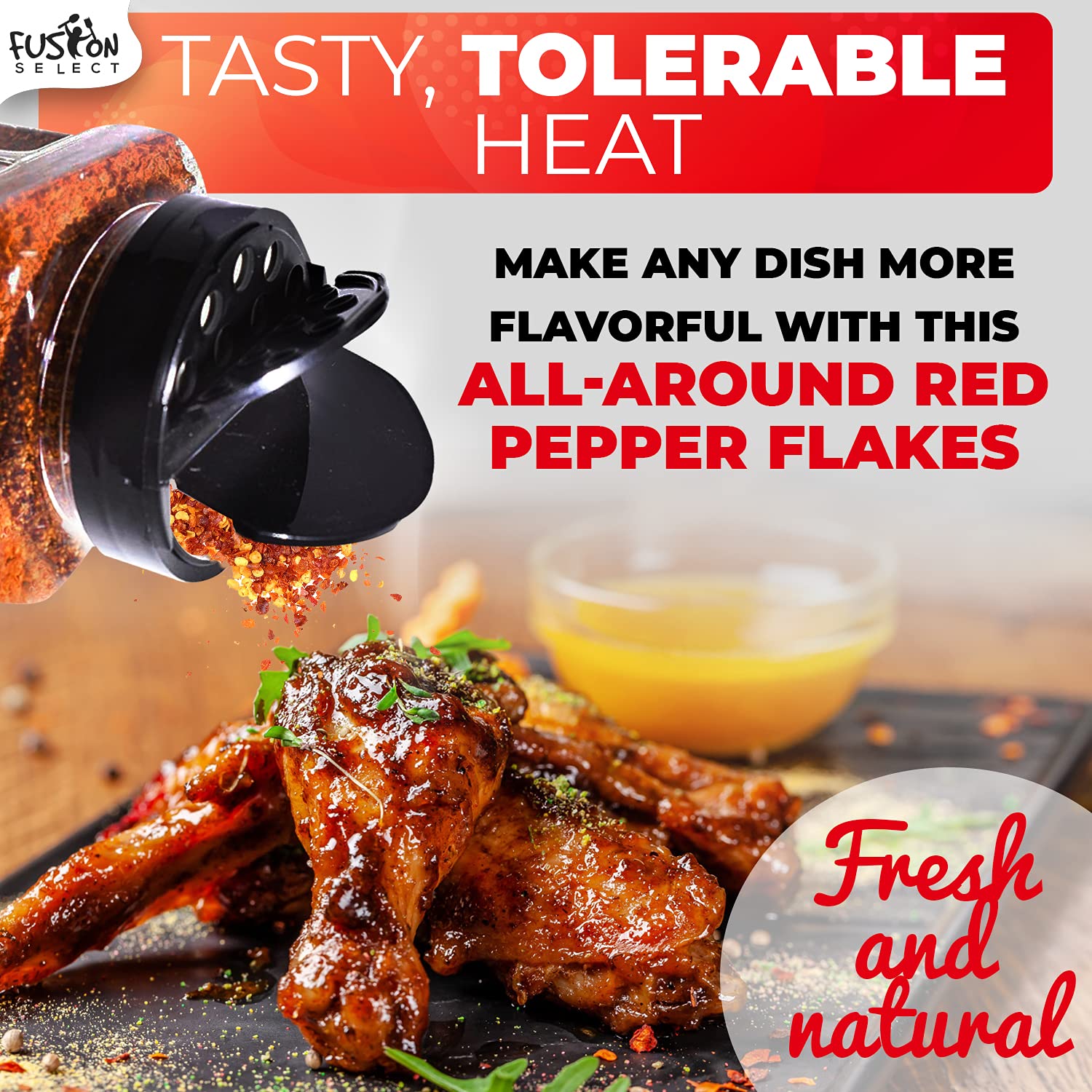 Fusion Select chili flakes dusting a dish conveys quick flavor boost
