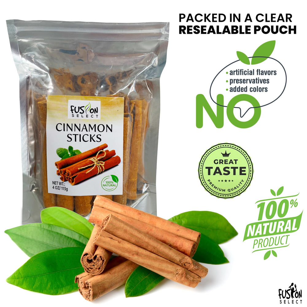 Fusion Select 4 oz resealable pouch preserves freshness of cinnamon sticks