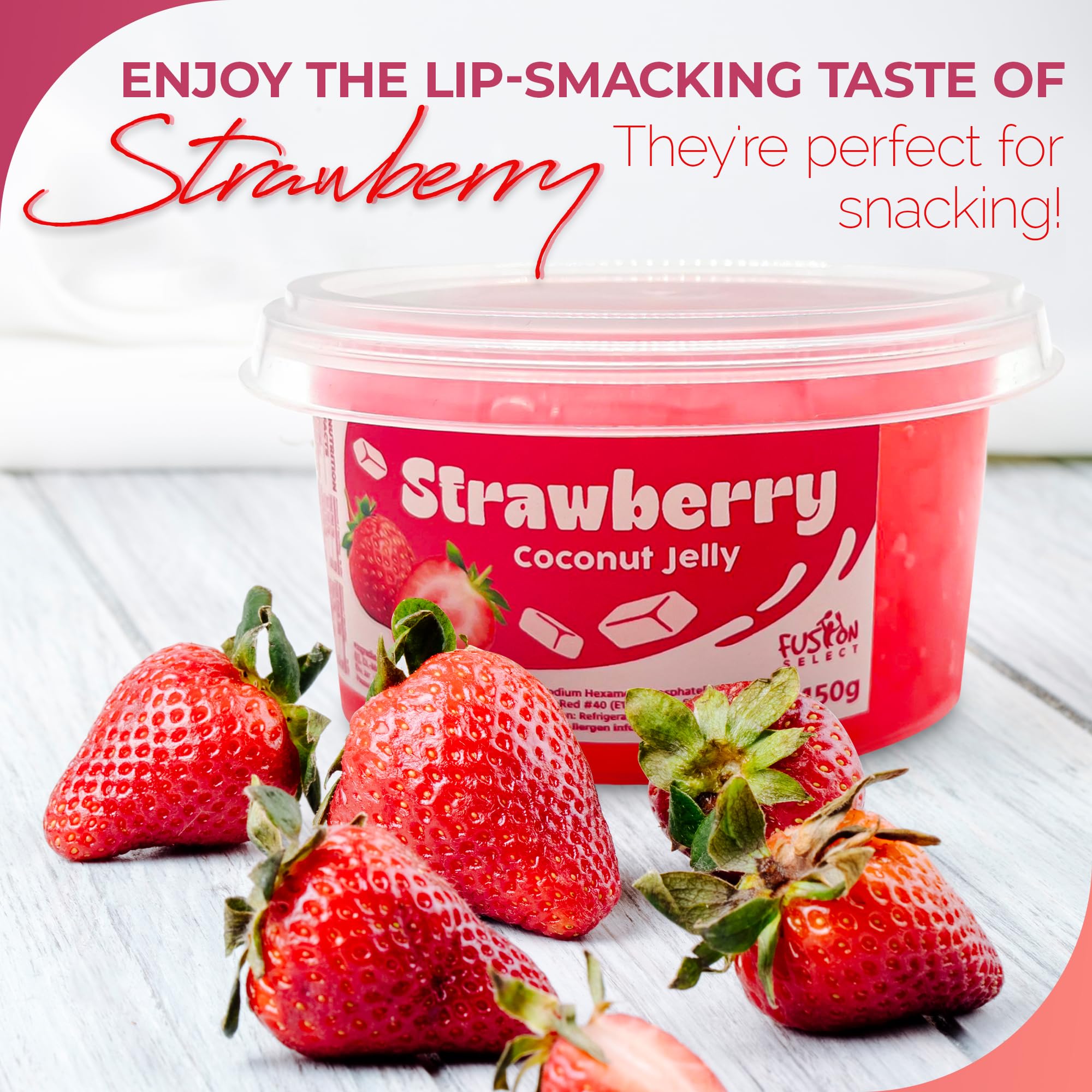 Fusion Select strawberry coconut jelly served over yogurt adds brightness.