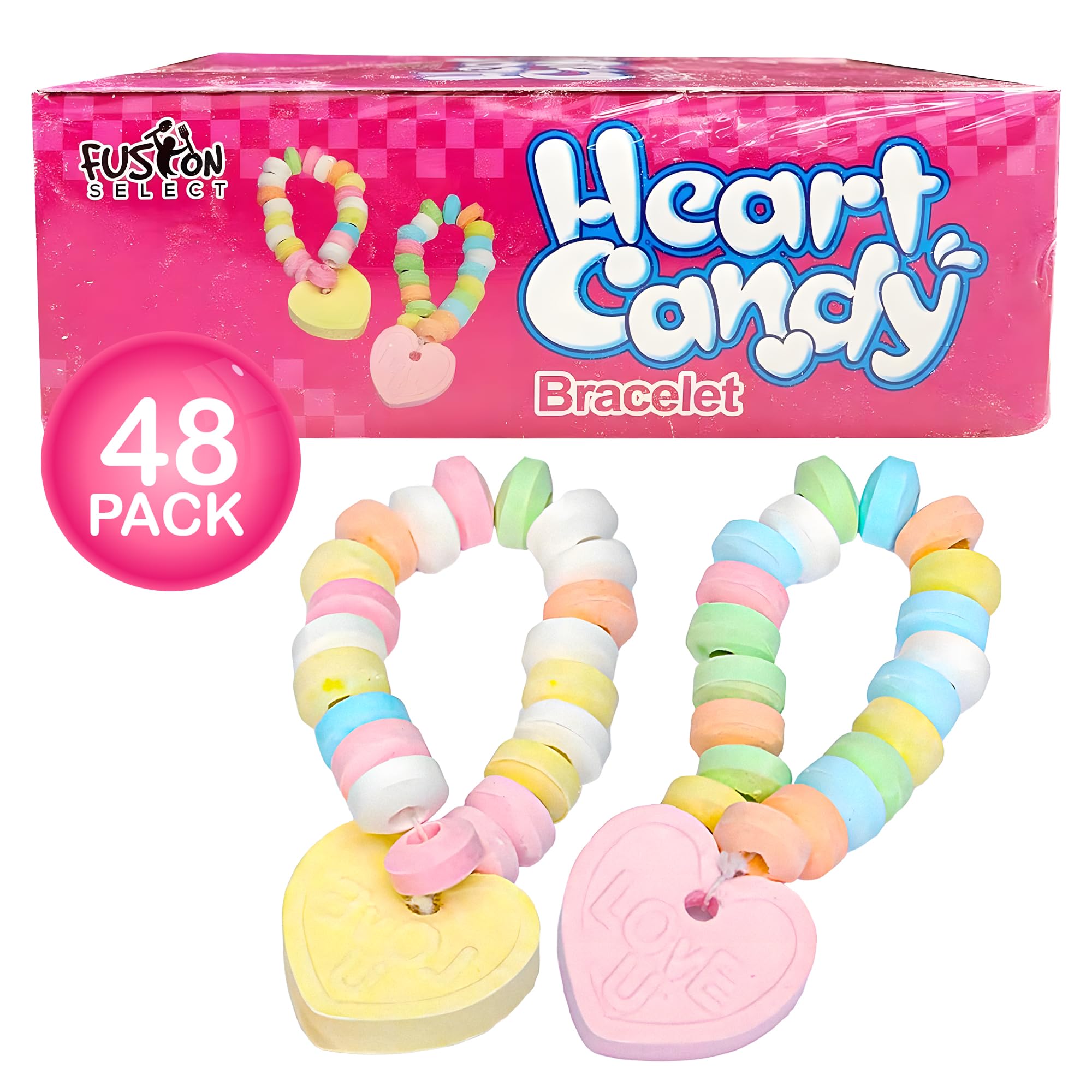 Fusion Select Color Candy Bracelet box with colorful edible beads and love heart charm.