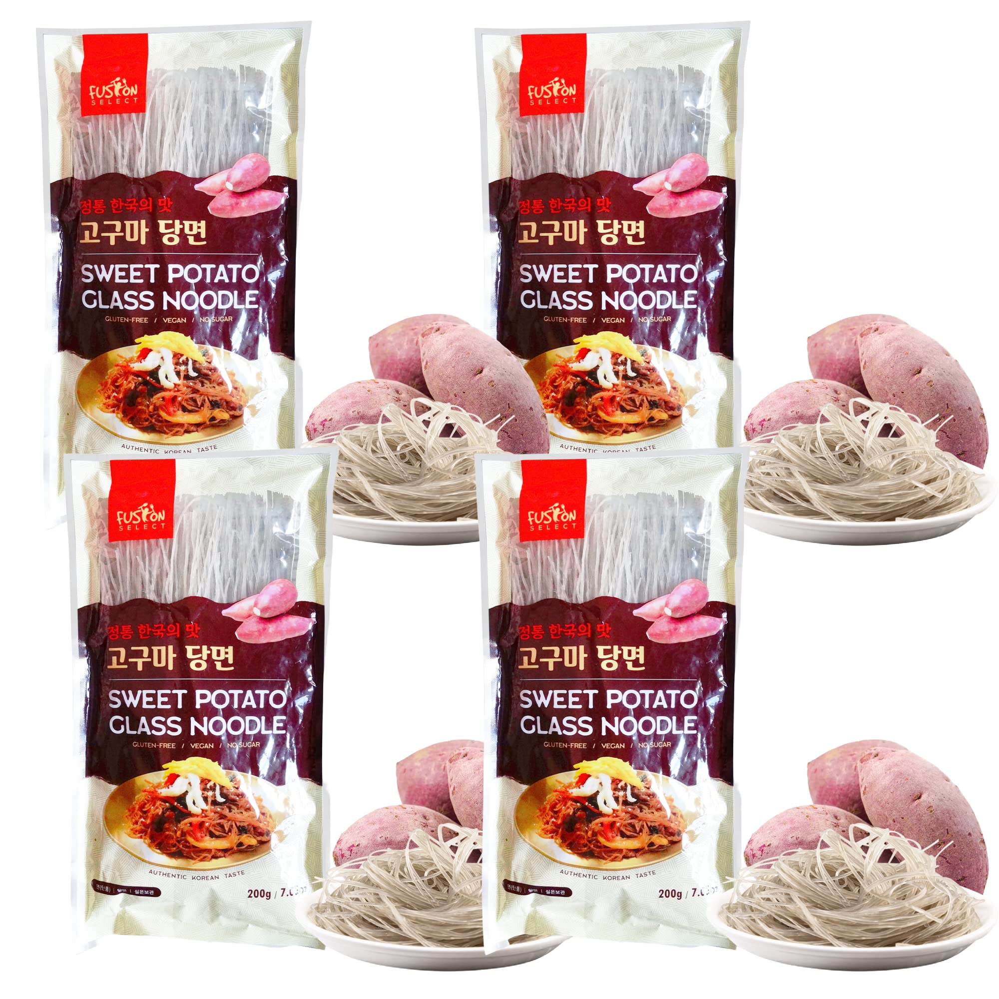 Fusion Select four-pack packaging shows a gluten-free noodle bundle ready for meals.