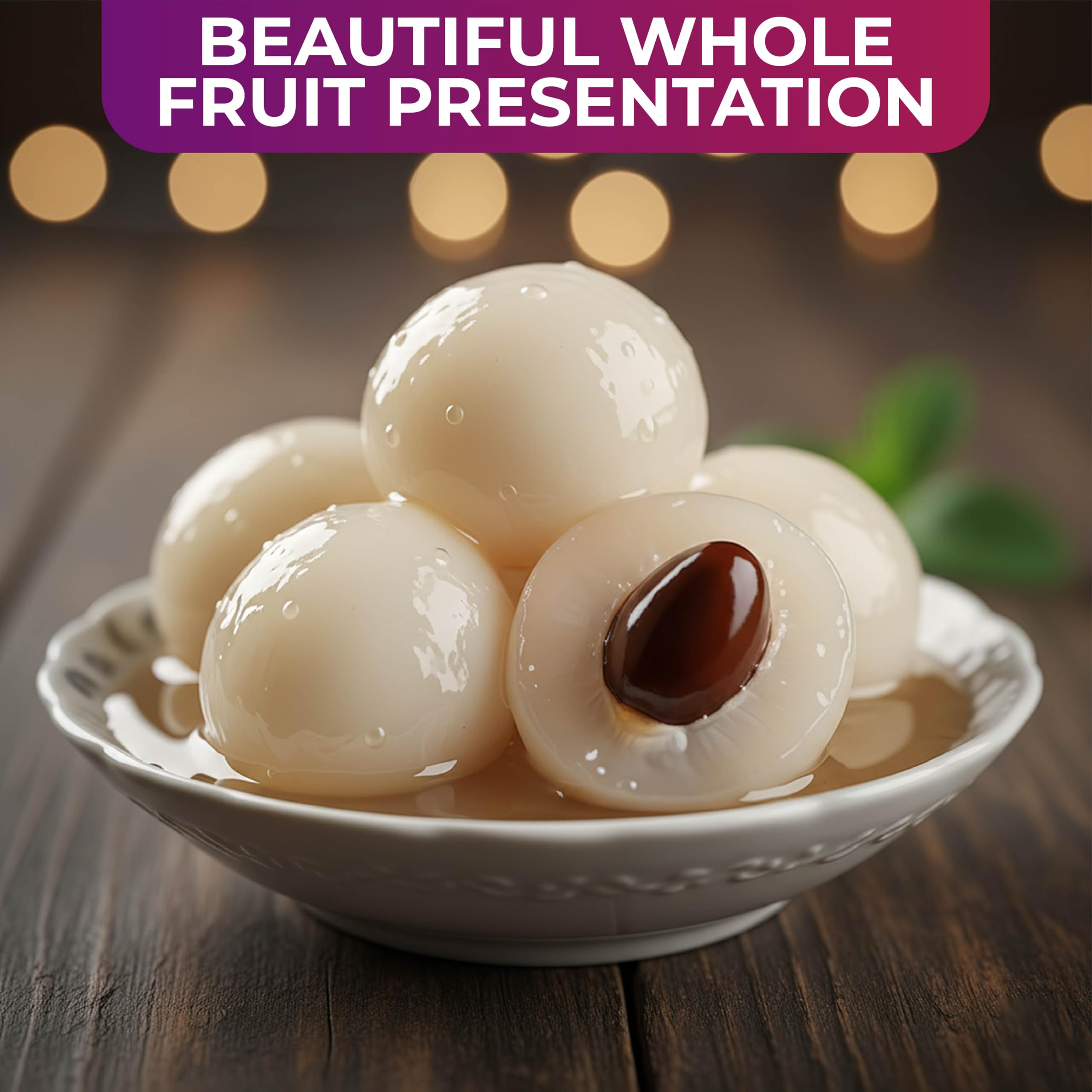 Fusion Select lychee slices for colorful fruit salads and bowls.