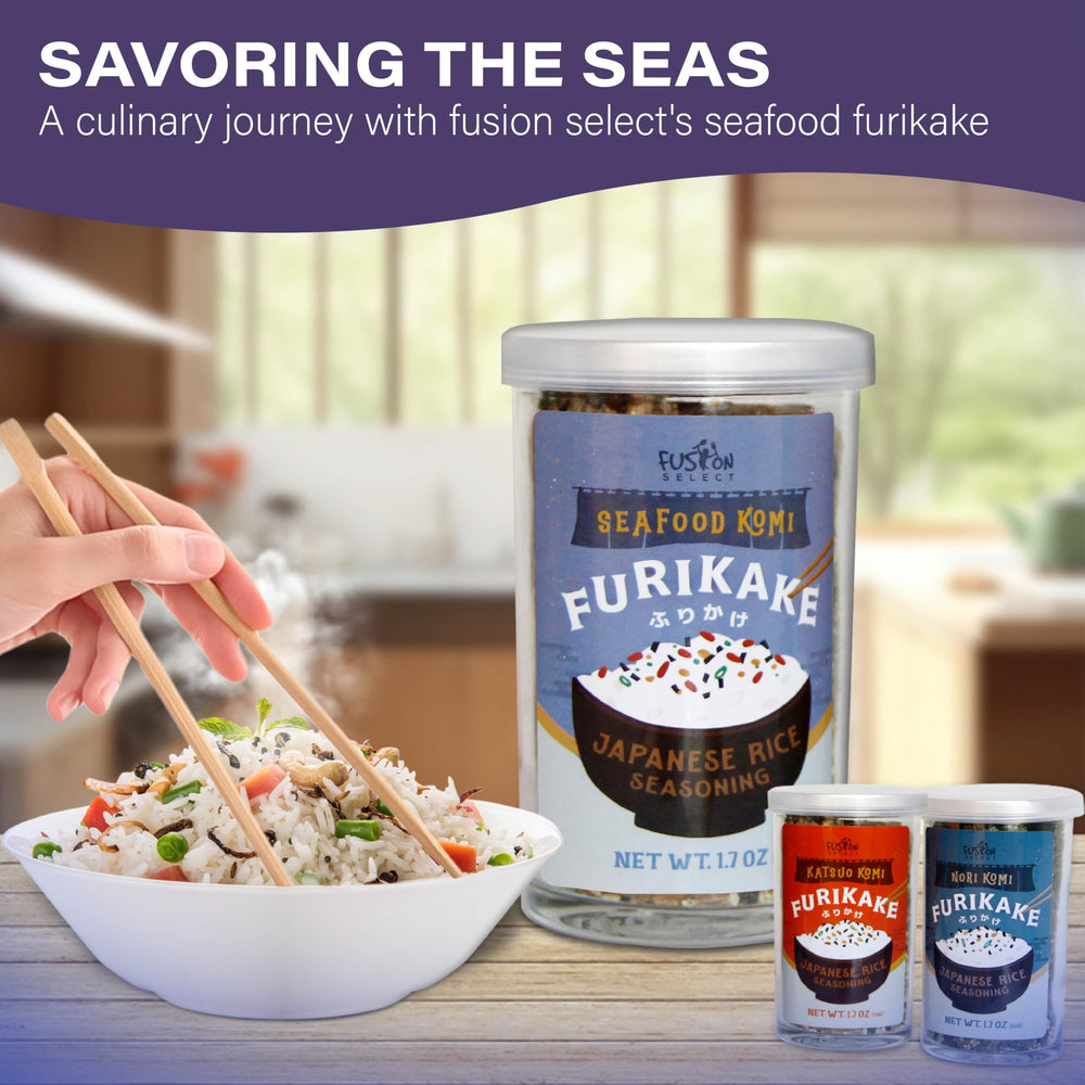 Fusion Select Nori Komi furikake bottle with seaweed enhances salads