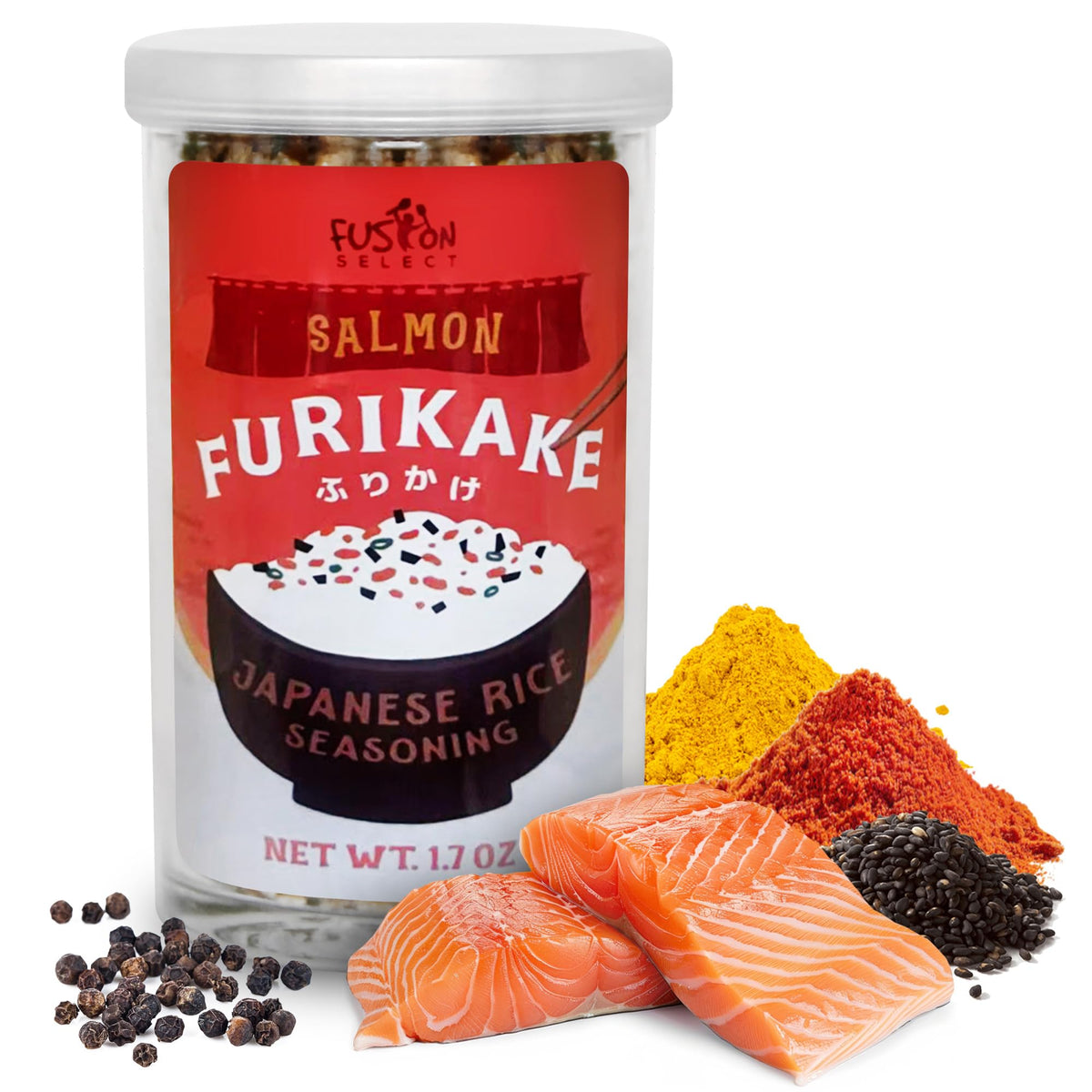 Fusion Select Salmon Komi furikake bottle with sesame for elevated rice bowls