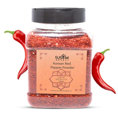 Fusion Select gochugaru jar front shows premium Korean red pepper flakes for bold flavor