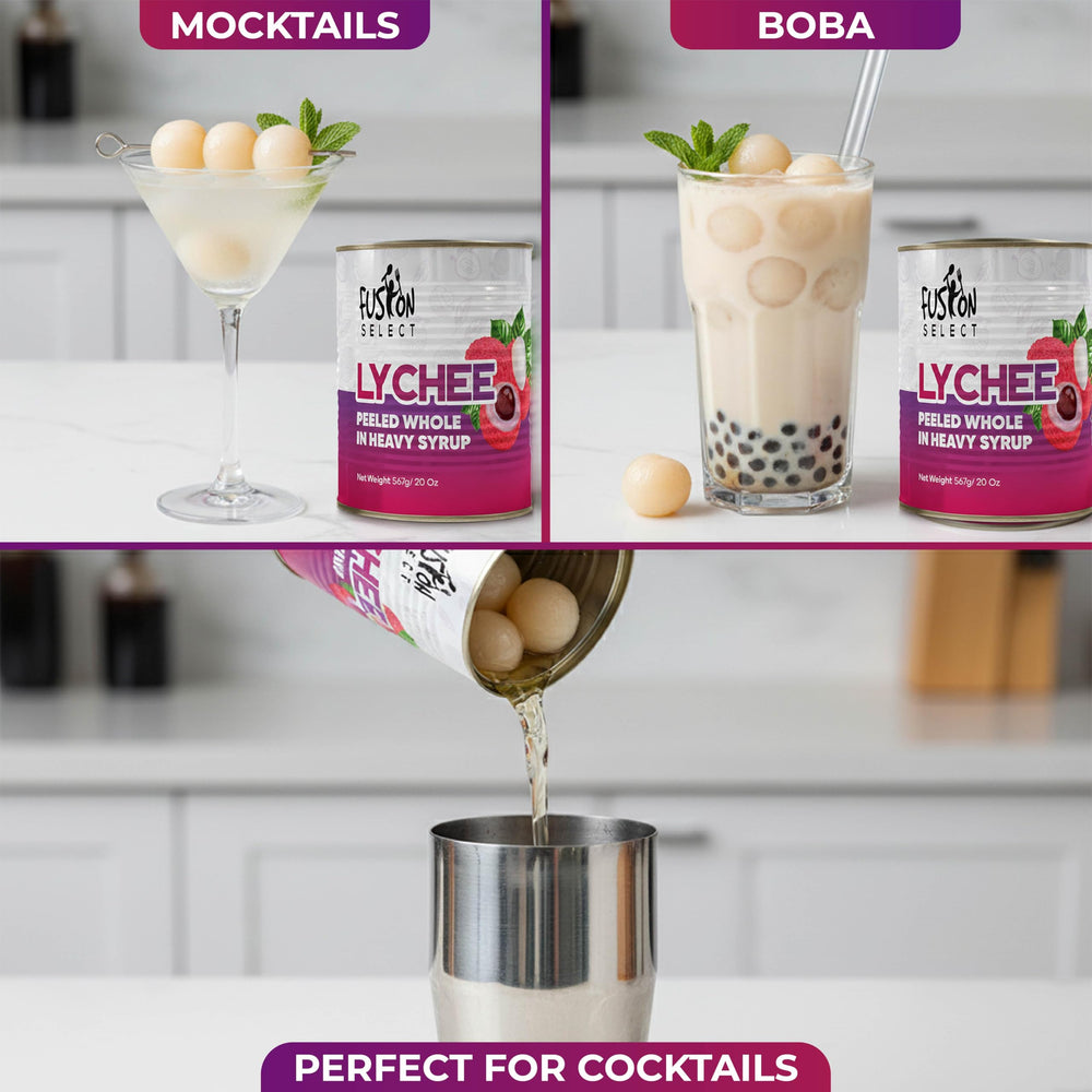 Fusion Select lychee syrup used as a fragrant mixer for drinks and teas.