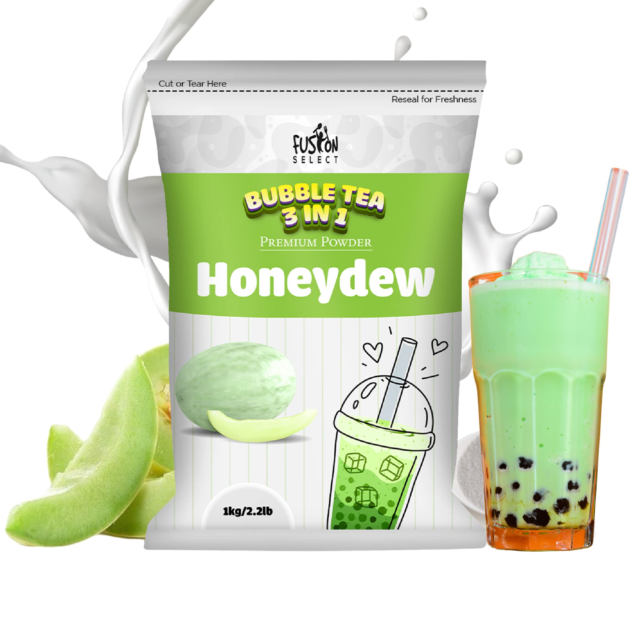 Fusion Select Honeydew tea powder 2.2lb bag enables quick, ready-to-mix beverages.