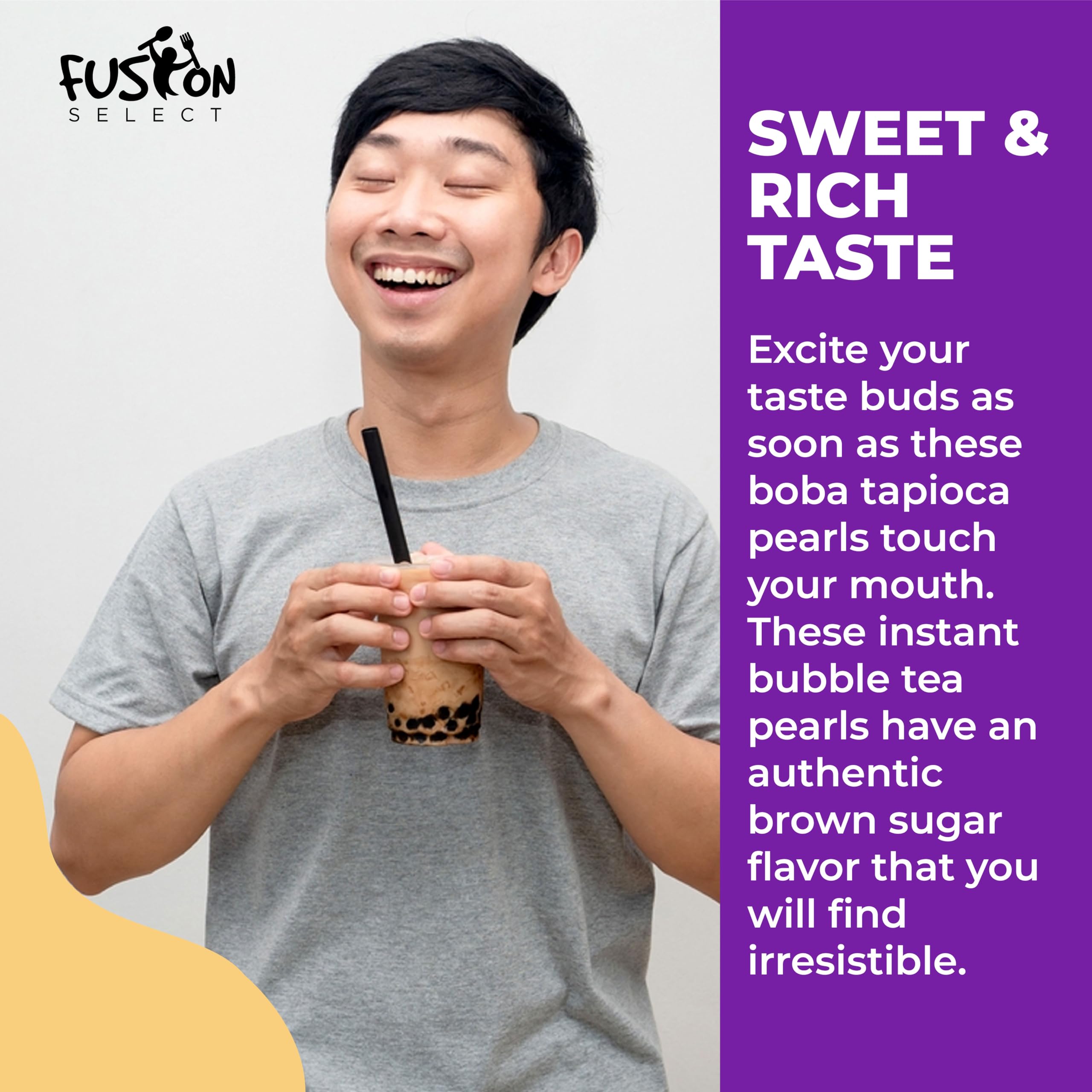Fusion Select Instant Boba pearls suitable for hot or cold bubble tea drinks.