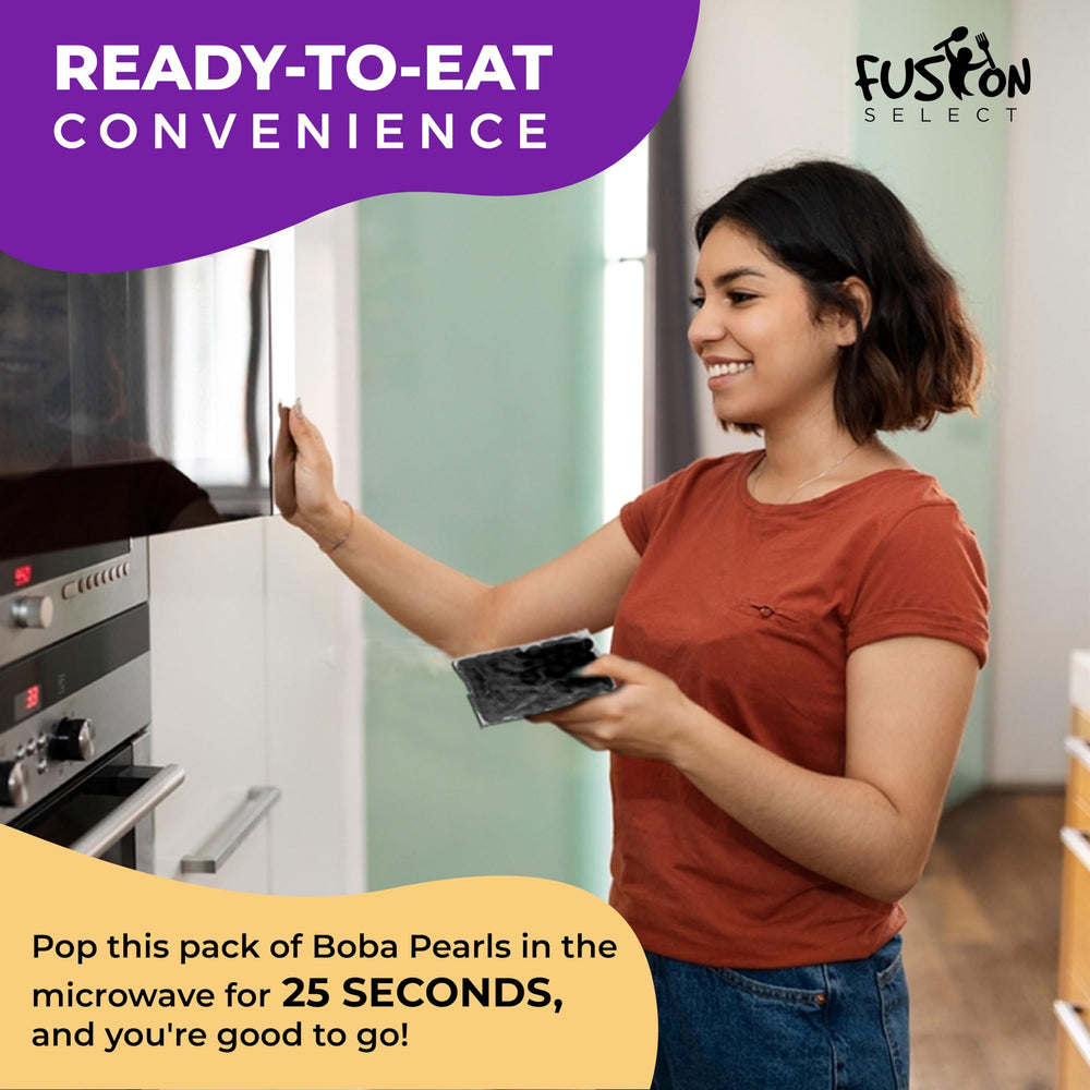 Fusion Select Instant Boba pearls ready in minutes via microwave or boiling water.