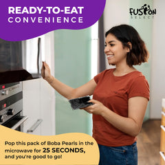 Fusion Select Instant Boba pearls ready in minutes via microwave or boiling water.