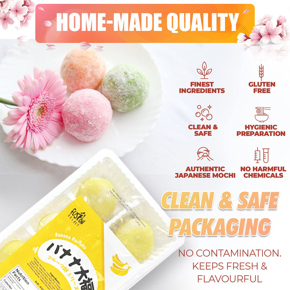 Fusion Select banana daifuku serving presents a light, elegant dessert