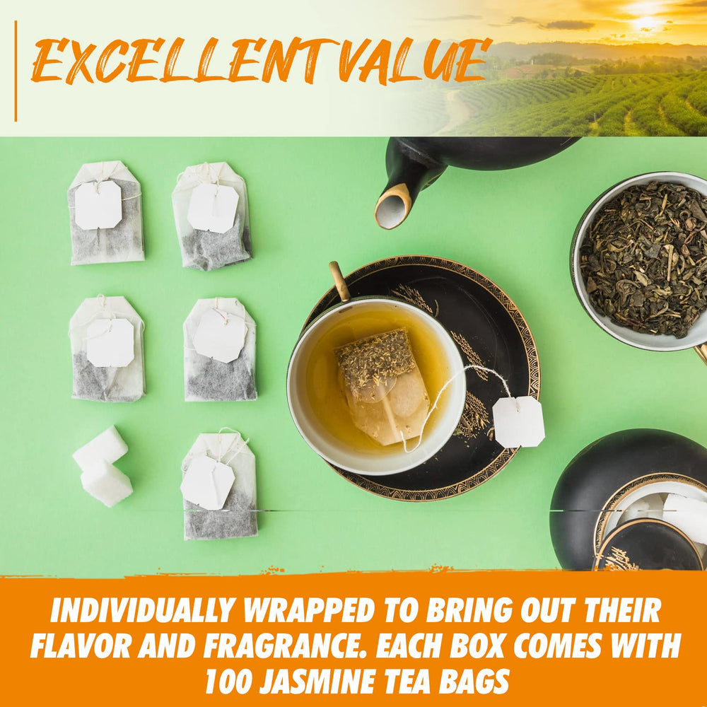 Fusion Select Jasmine Green Tea packaging box with label and serving info.