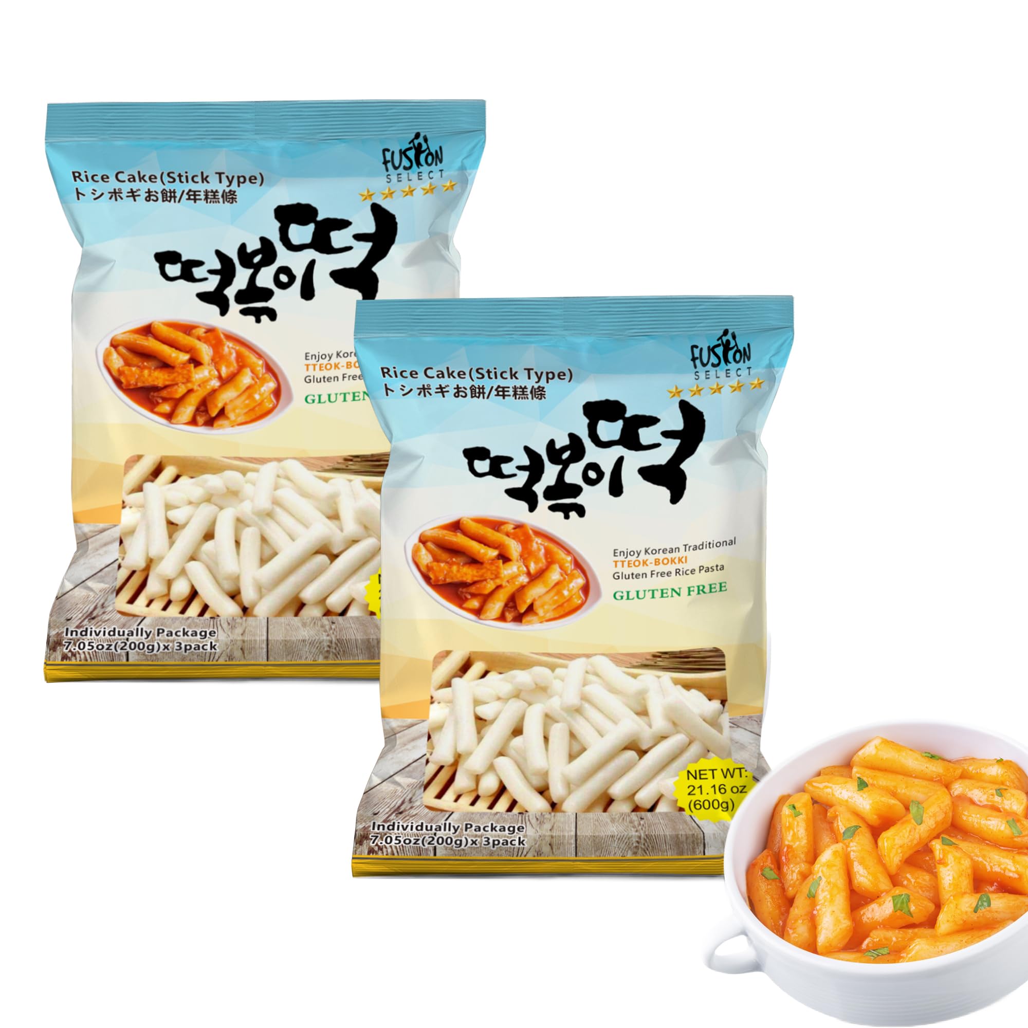 Fusion Select Korean rice cakes pack with tteokbokki sticks, ready for quick home tasting.