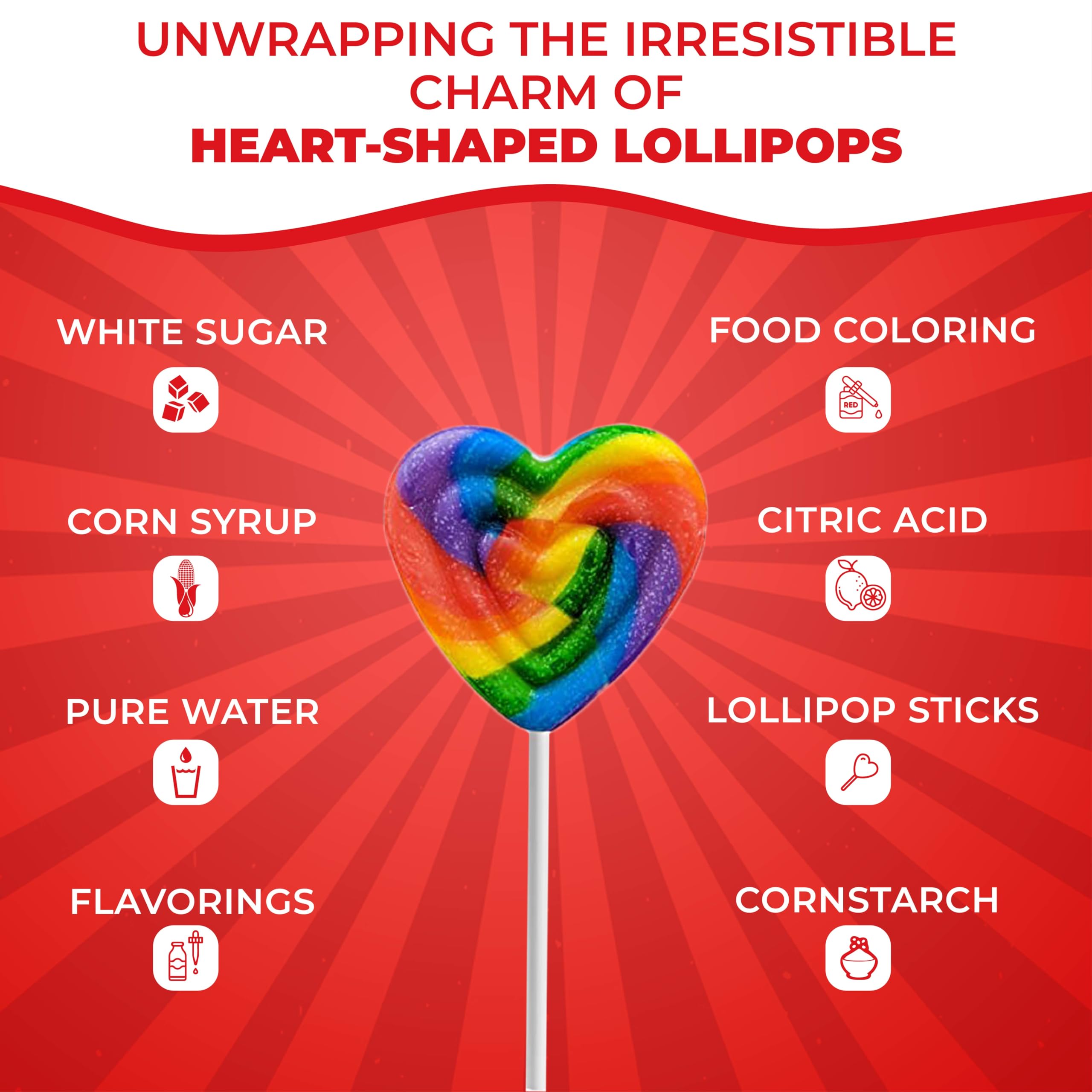 Fusion Select heart lollipops used as cake toppers and party accents