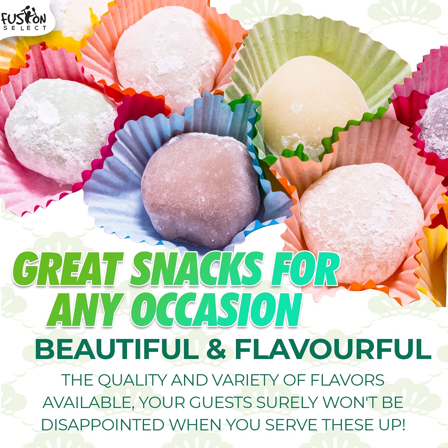 Fusion Select Mochi Daifuku ingredients emphasize Asian inspired snack.