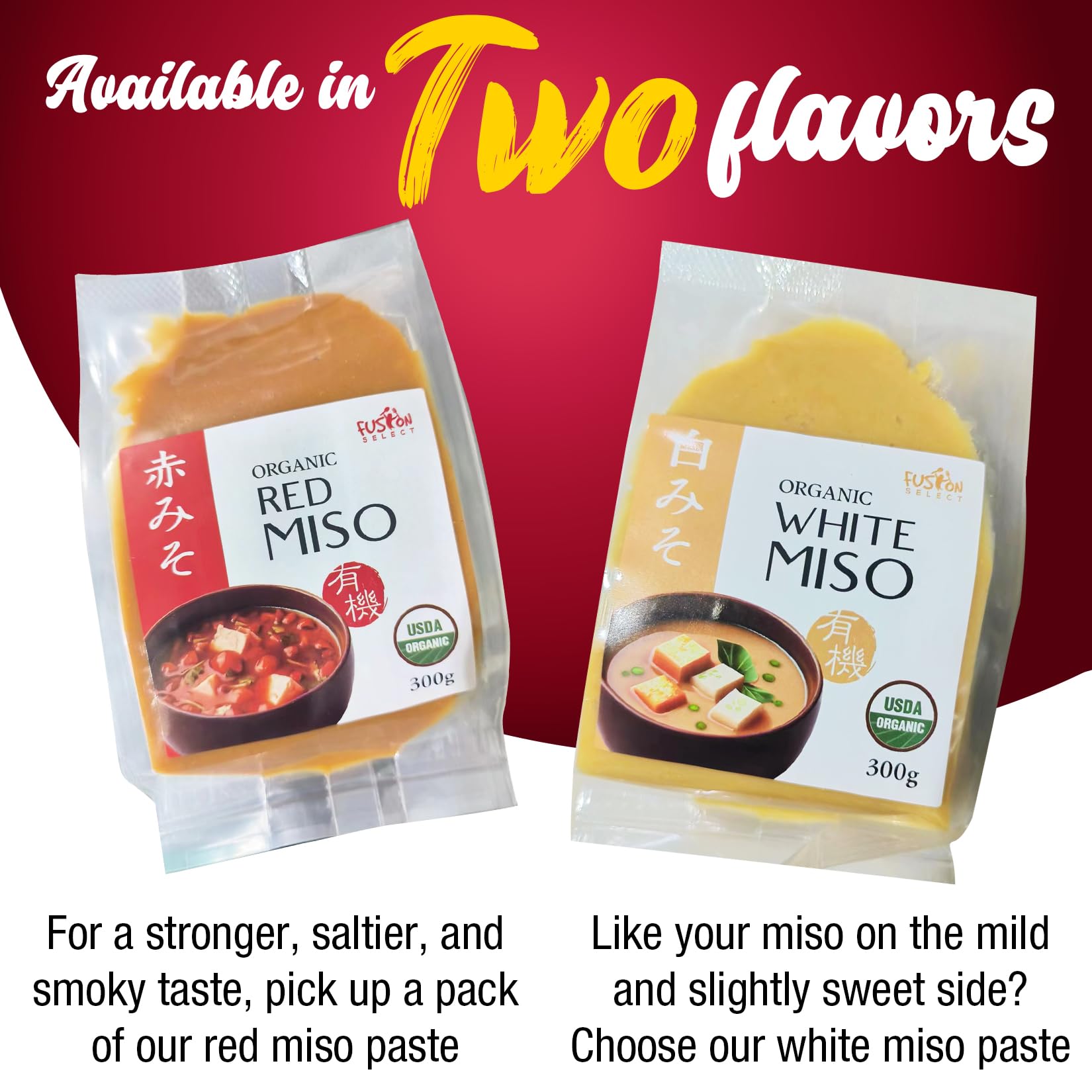 Fusion Select Organic Red Miso Paste on kitchen shelf ready for quick flavor boosts.