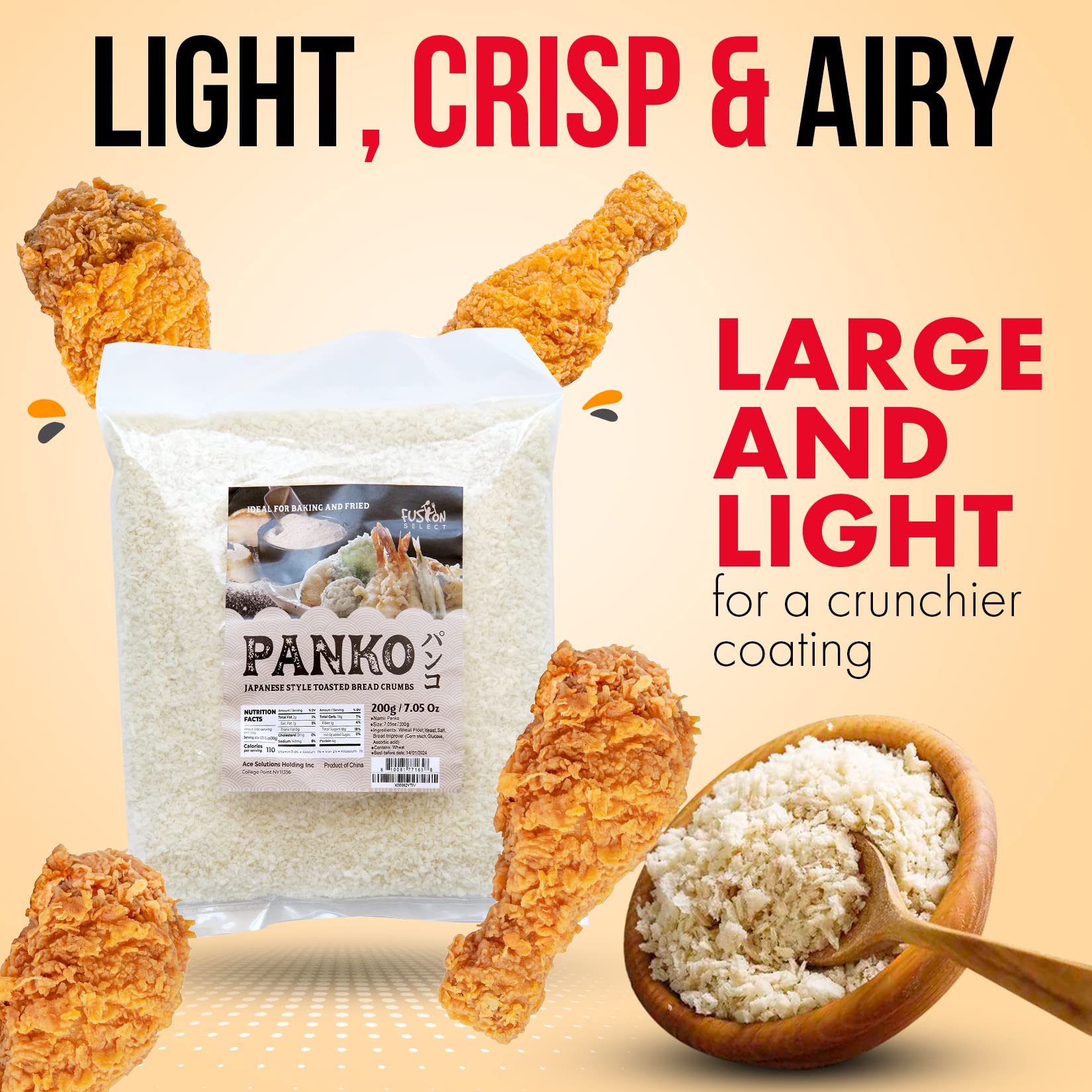 Fusion Select Panko Breadcrumbs ideal for breading and frying with an even golden crust.