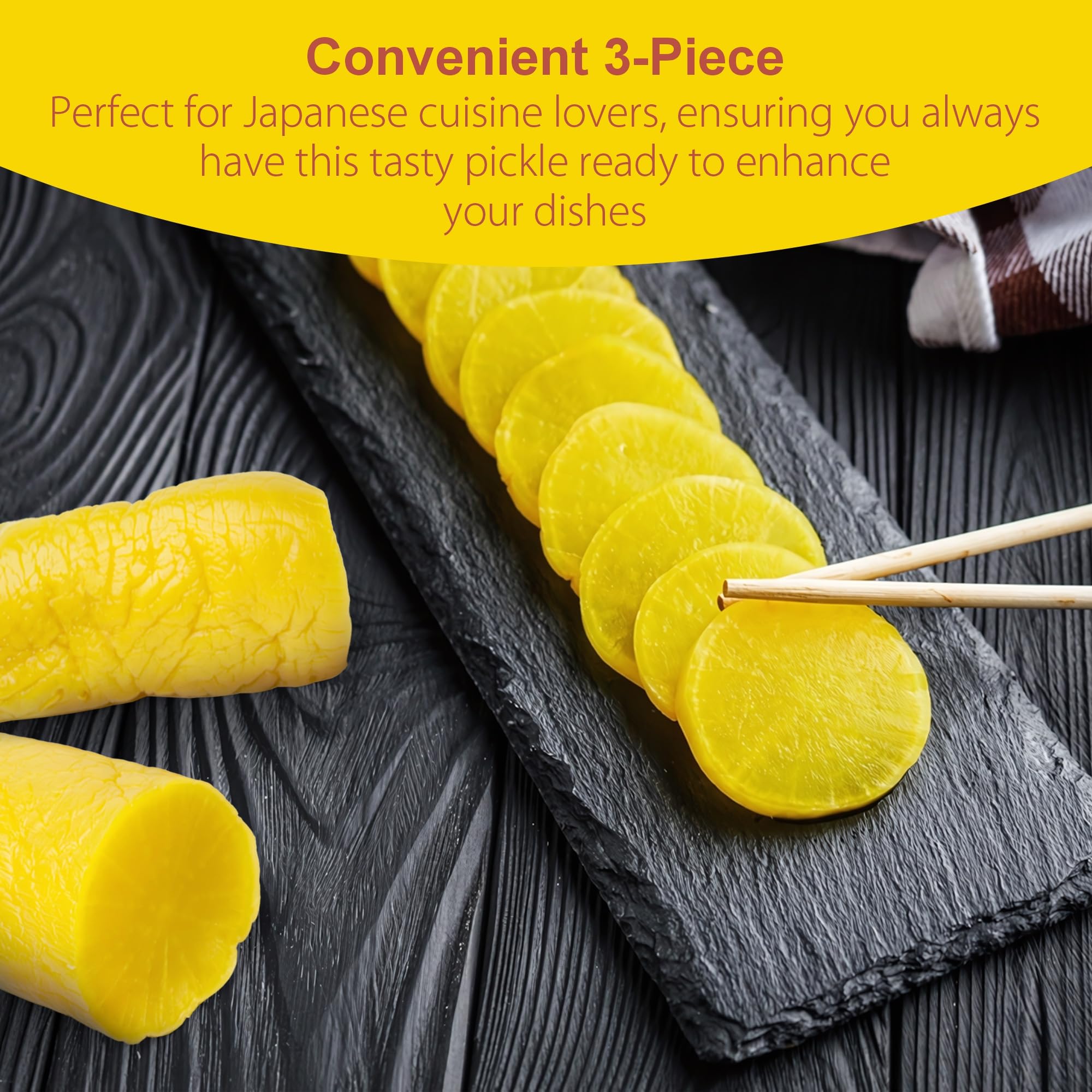 Fusion Select Pickled Radish Takuan paired with rice dishes for depth of flavor.