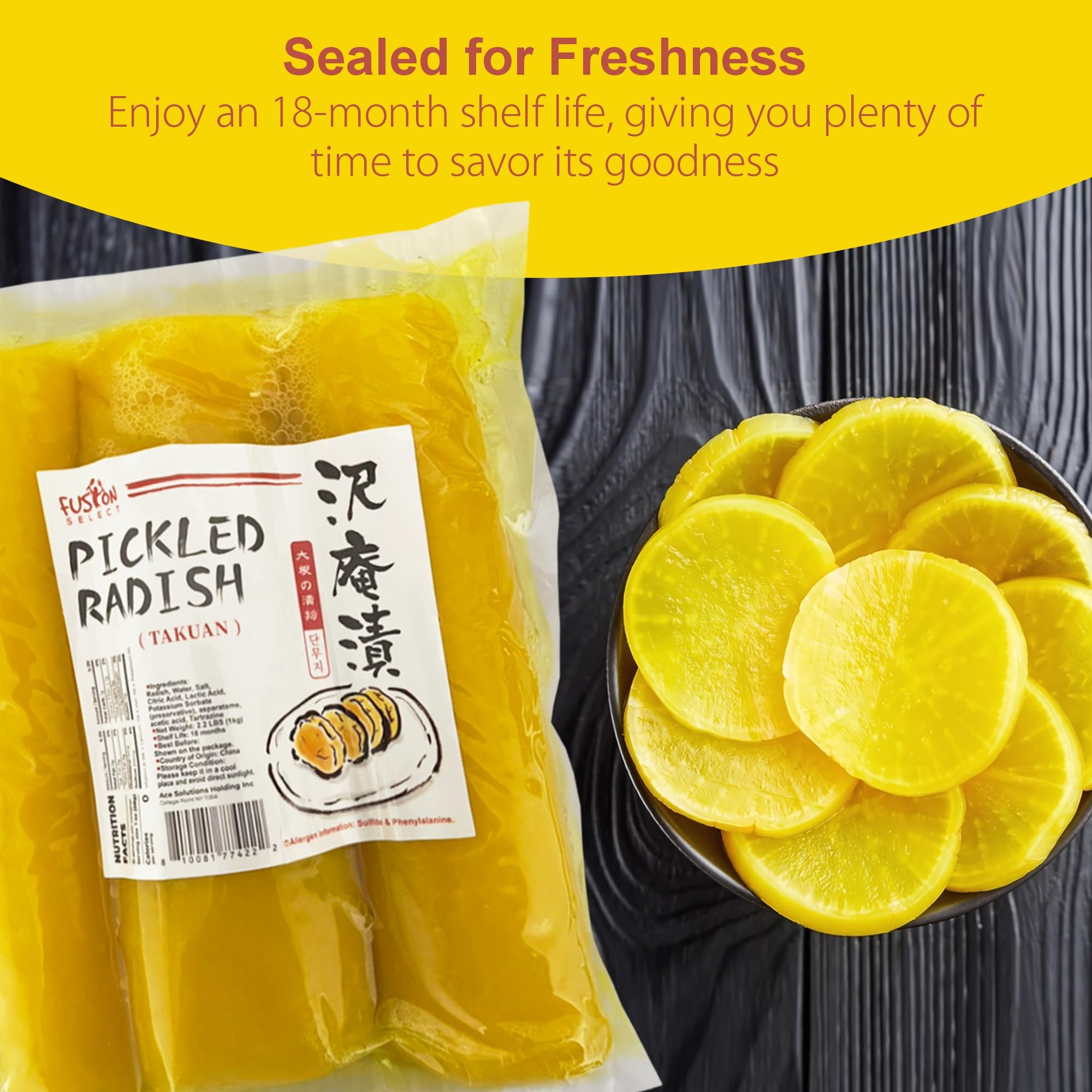 Fusion Select Takuan on a salad plate adding crunch and aroma.