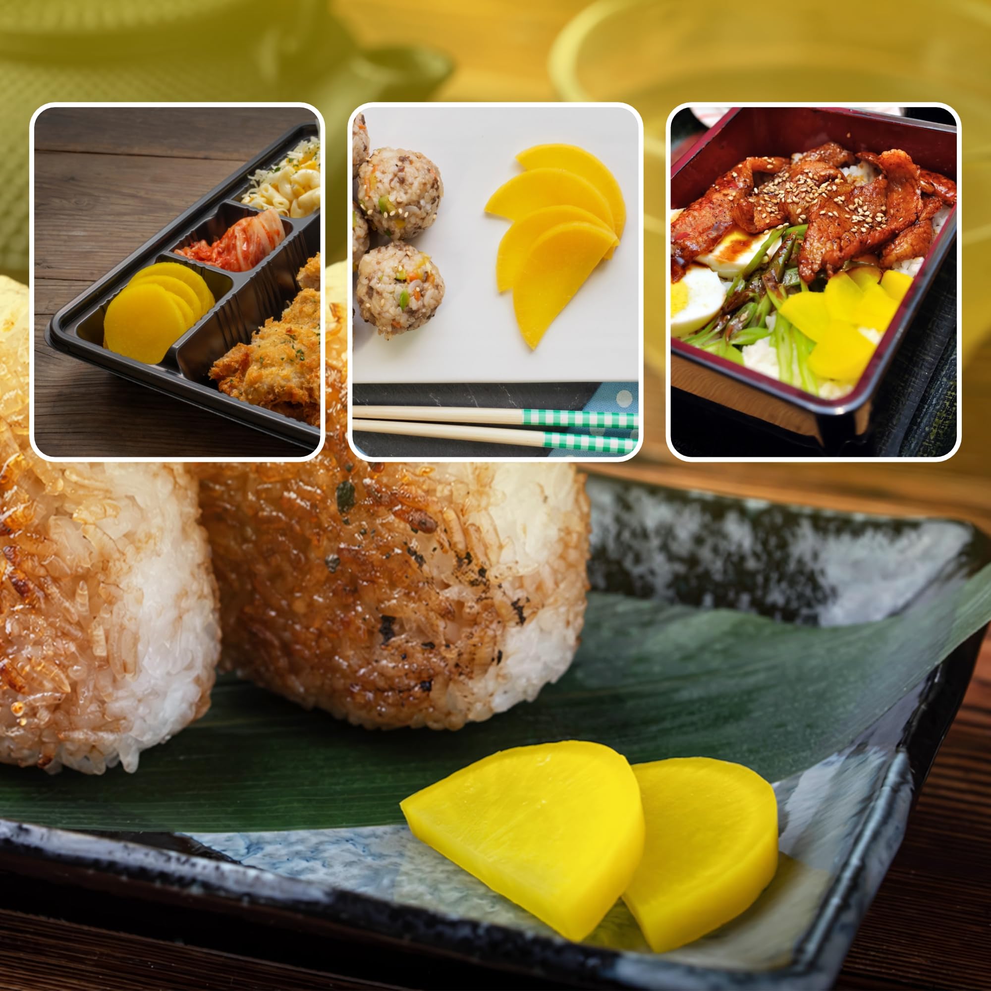 Fusion Select Takuan with sushi rolls highlighting tangy-sweet crunch.