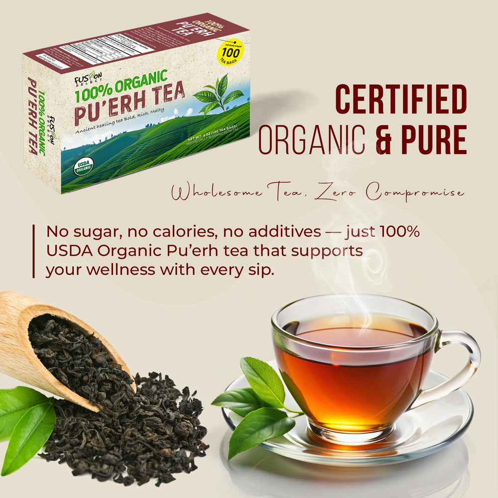 A warm cup of Fusion Select Pu'erh tea to enjoy.