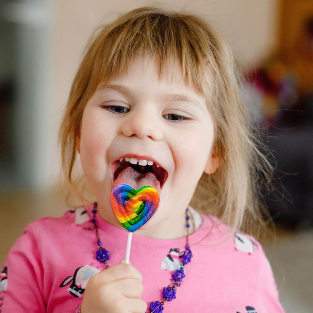 Fusion Select ready-to-eat heart-shaped lollipops, individually wrapped for easy sharing.