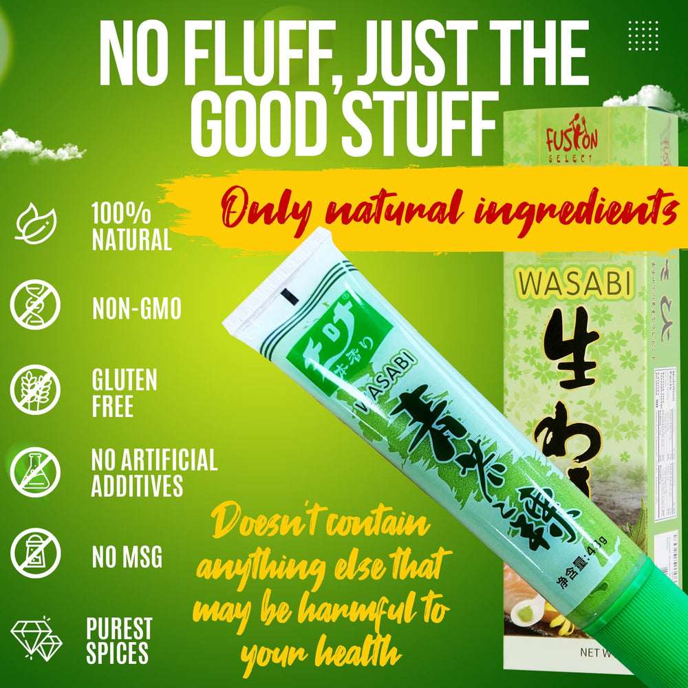 Fusion Select Real Wasabi Tube on sashimi: bold flavor accent for dishes.
