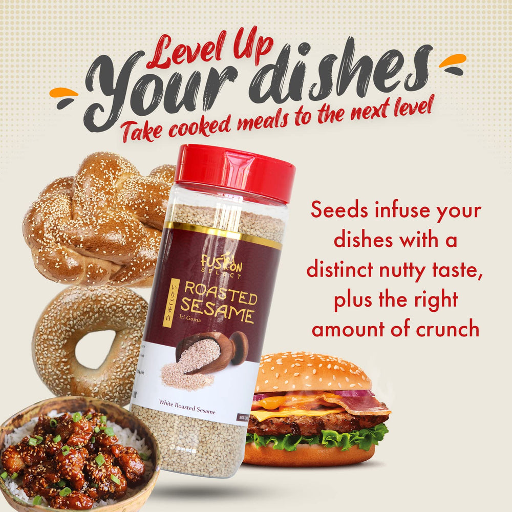 Fusion Select roasted black sesame seeds close-up focuses on shiny seeds for garnishing.