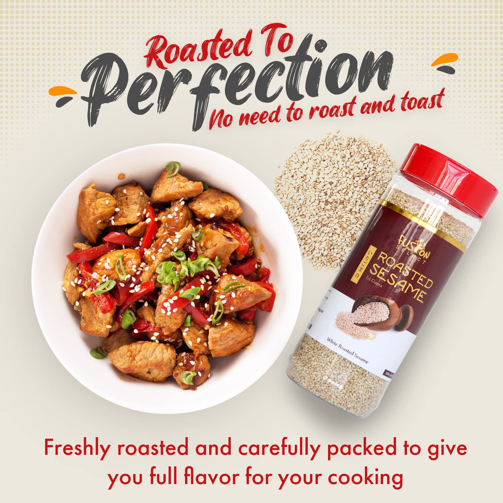Fusion Select roasted black sesame seeds on noodles dish for depth and flavor.