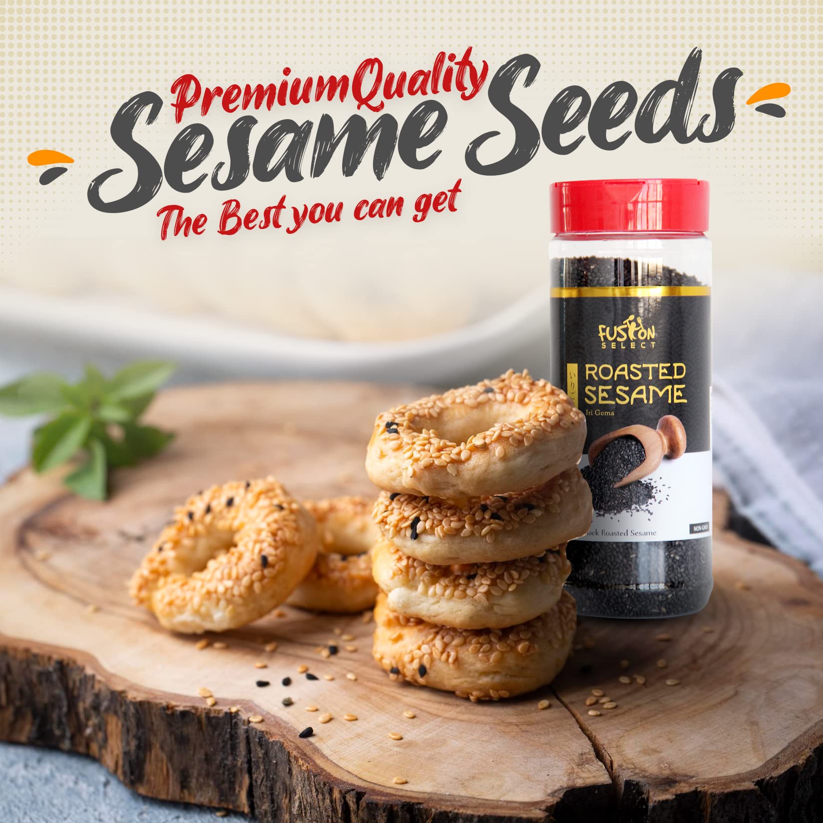 Fusion Select Roasted White Sesame Seeds being poured, delivering nutty aroma for toppings