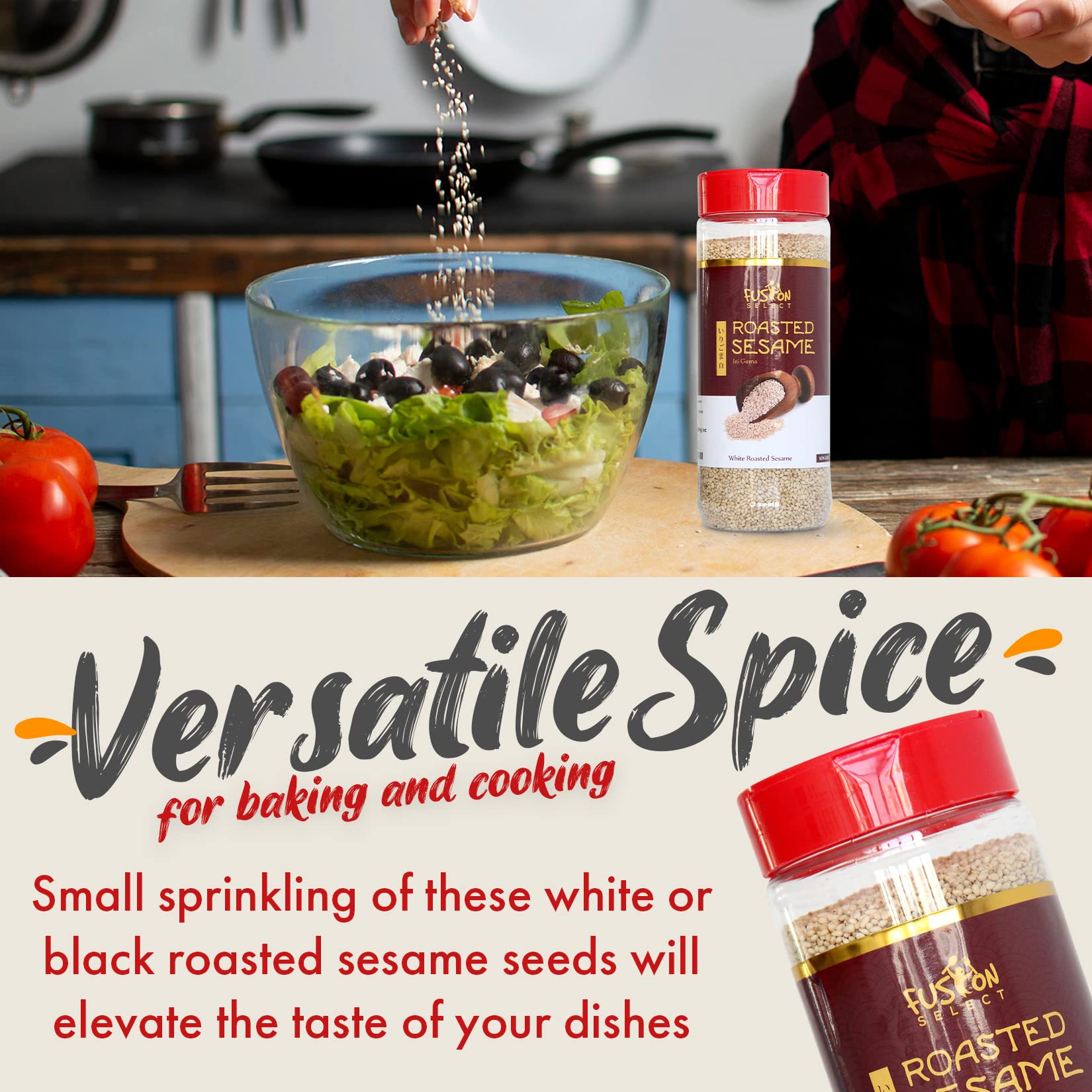 Fusion Select Roasted White Sesame Seeds in a soup bowl, adding subtle toasted notes